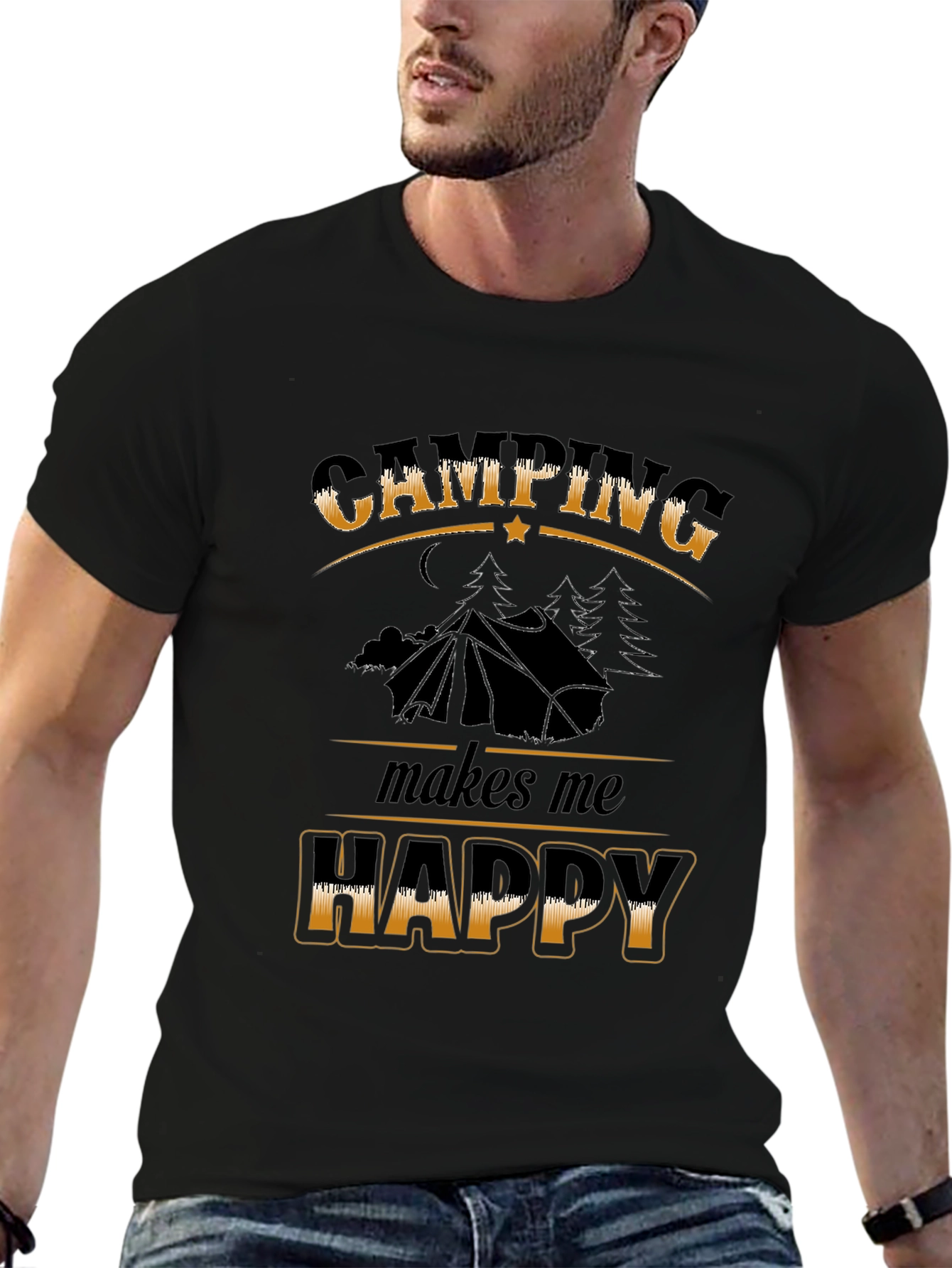 Camping Makes Me Happy Black T-Shirt