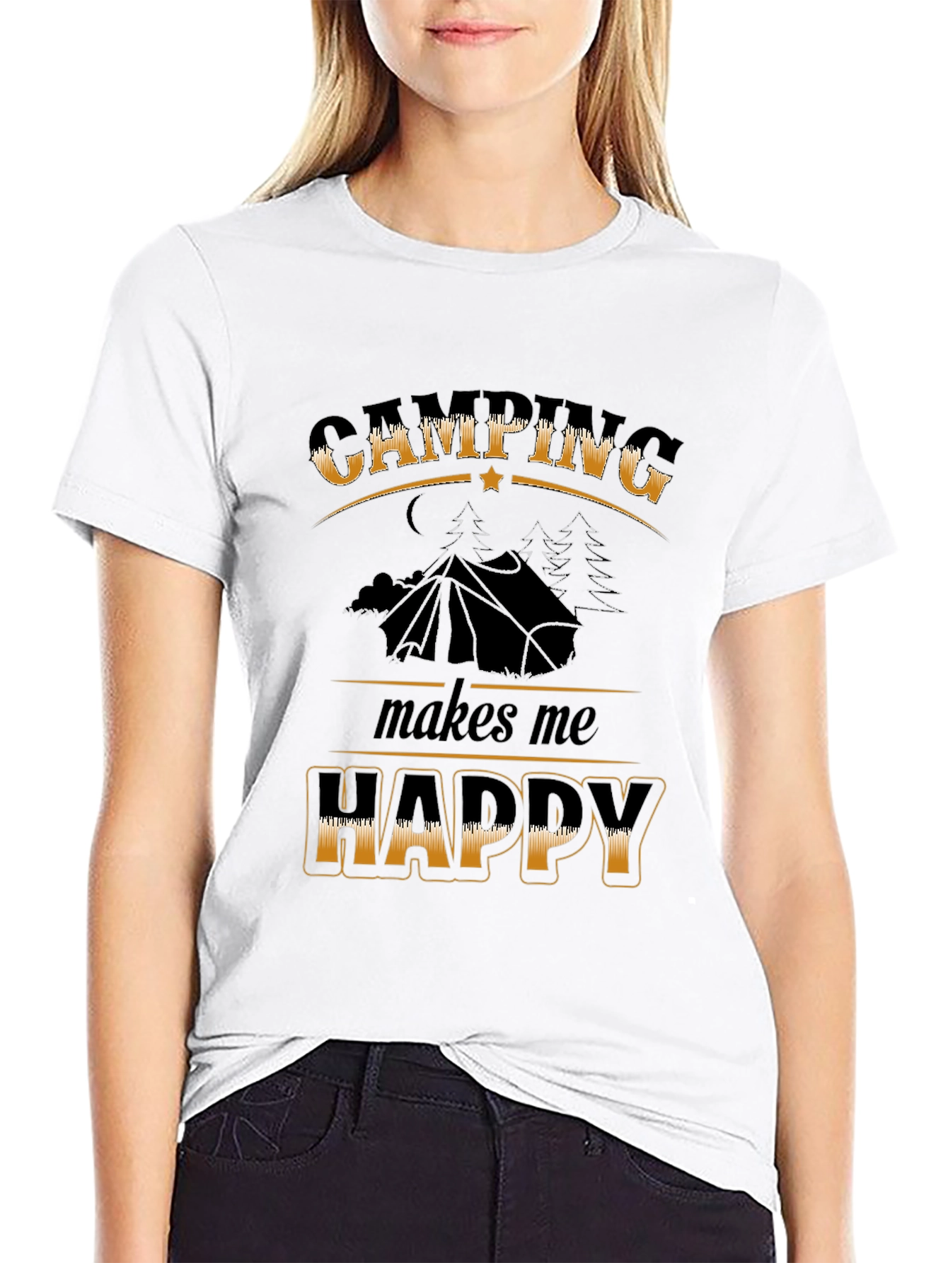 Camping Makes Me Happy Black T-Shirt