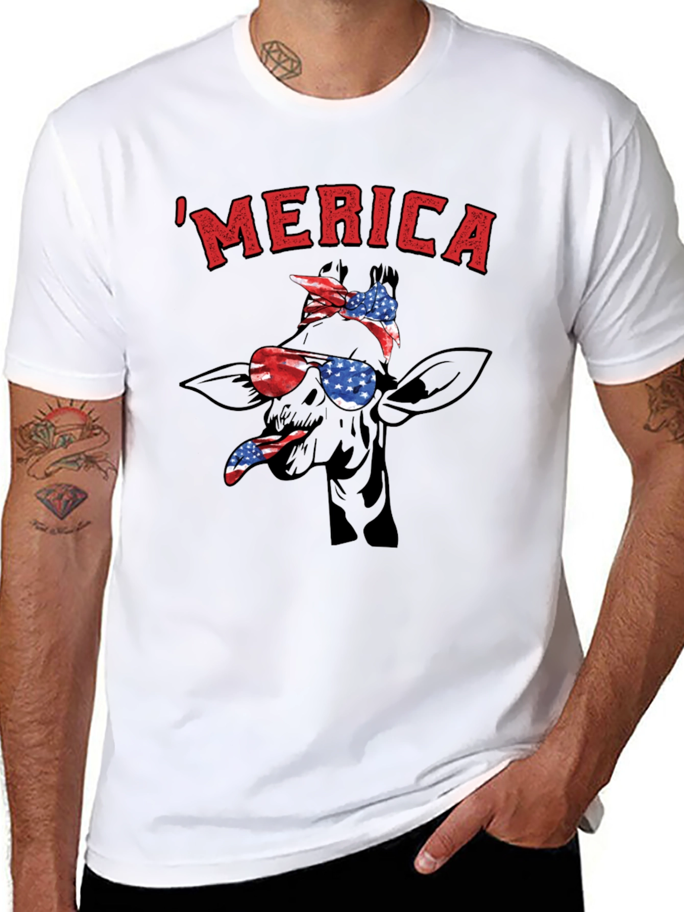 MERICA Giraffe Patriotic T-Shirt