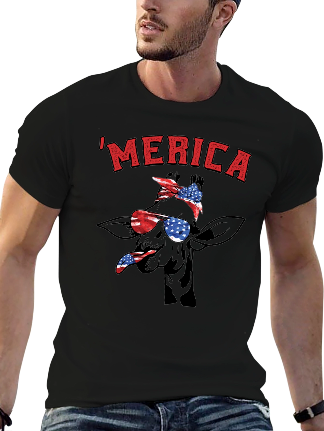 MERICA Giraffe Patriotic T-Shirt