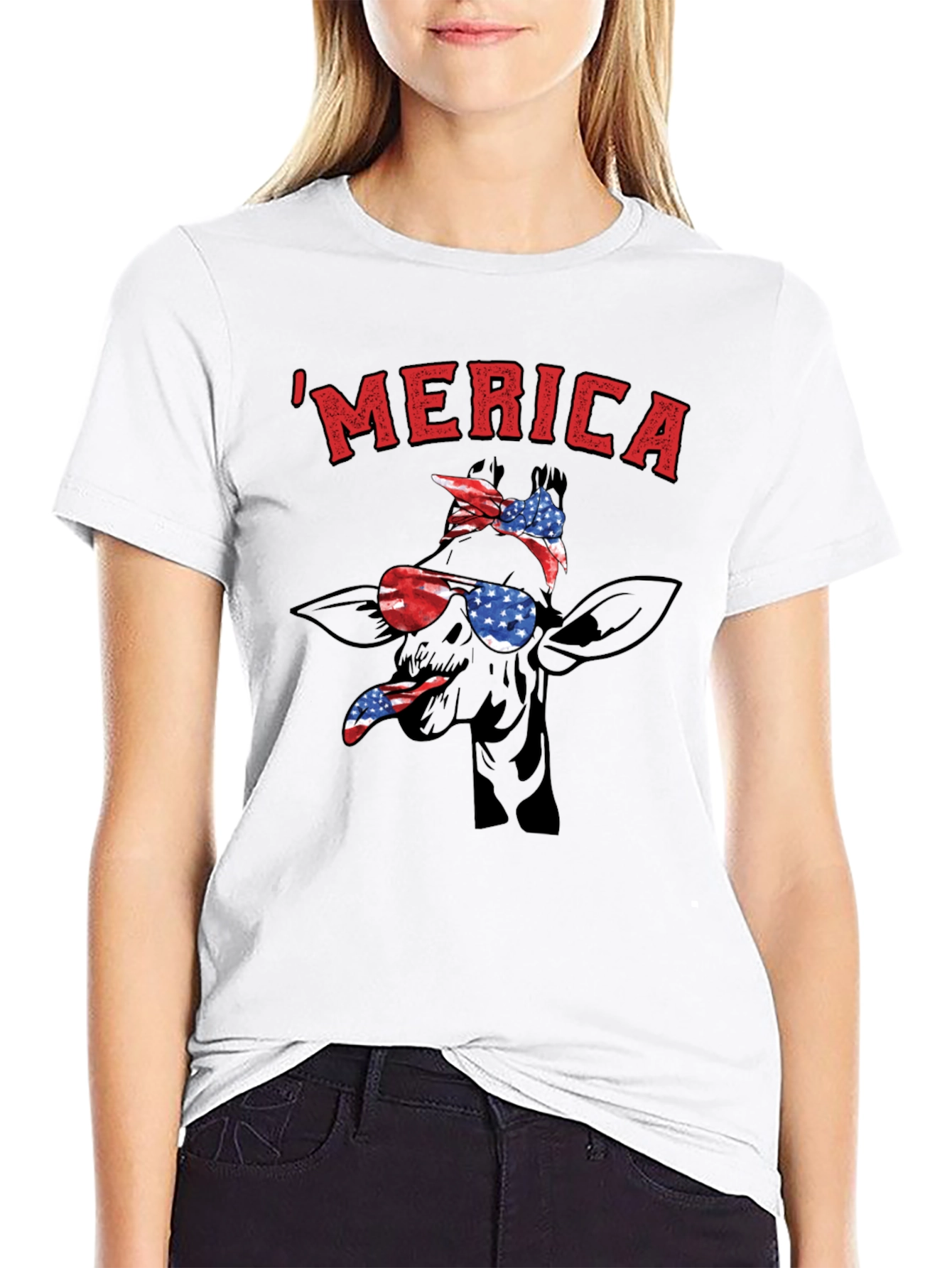 MERICA Giraffe Patriotic T-Shirt