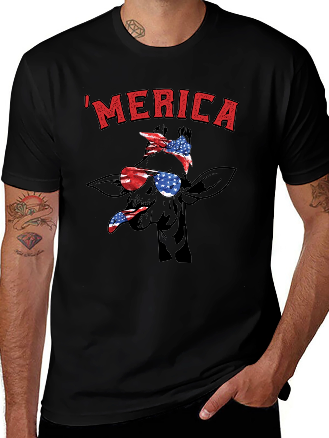 MERICA Giraffe Patriotic T-Shirt