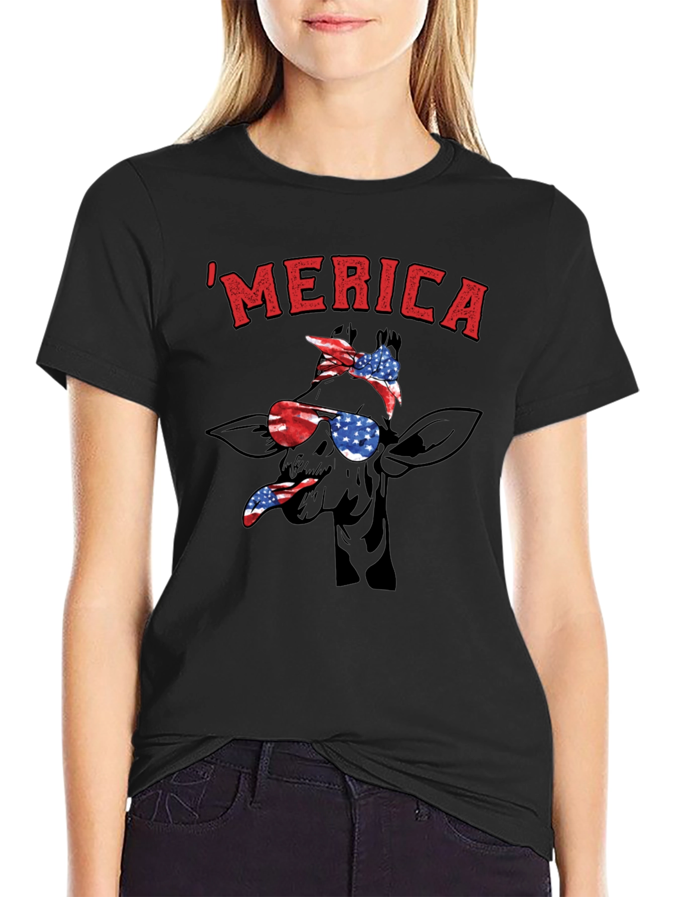 MERICA Giraffe Patriotic T-Shirt
