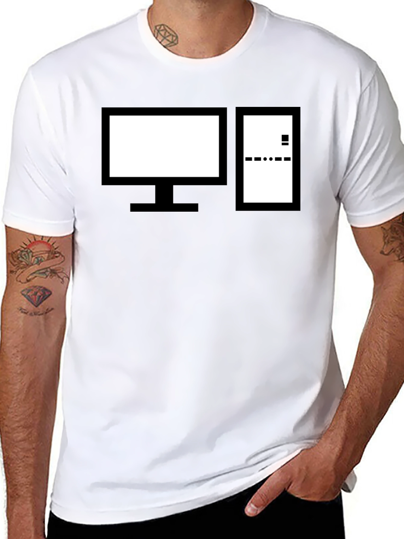 Retro Computer Graphic Tee - Black Cotton Crewneck
