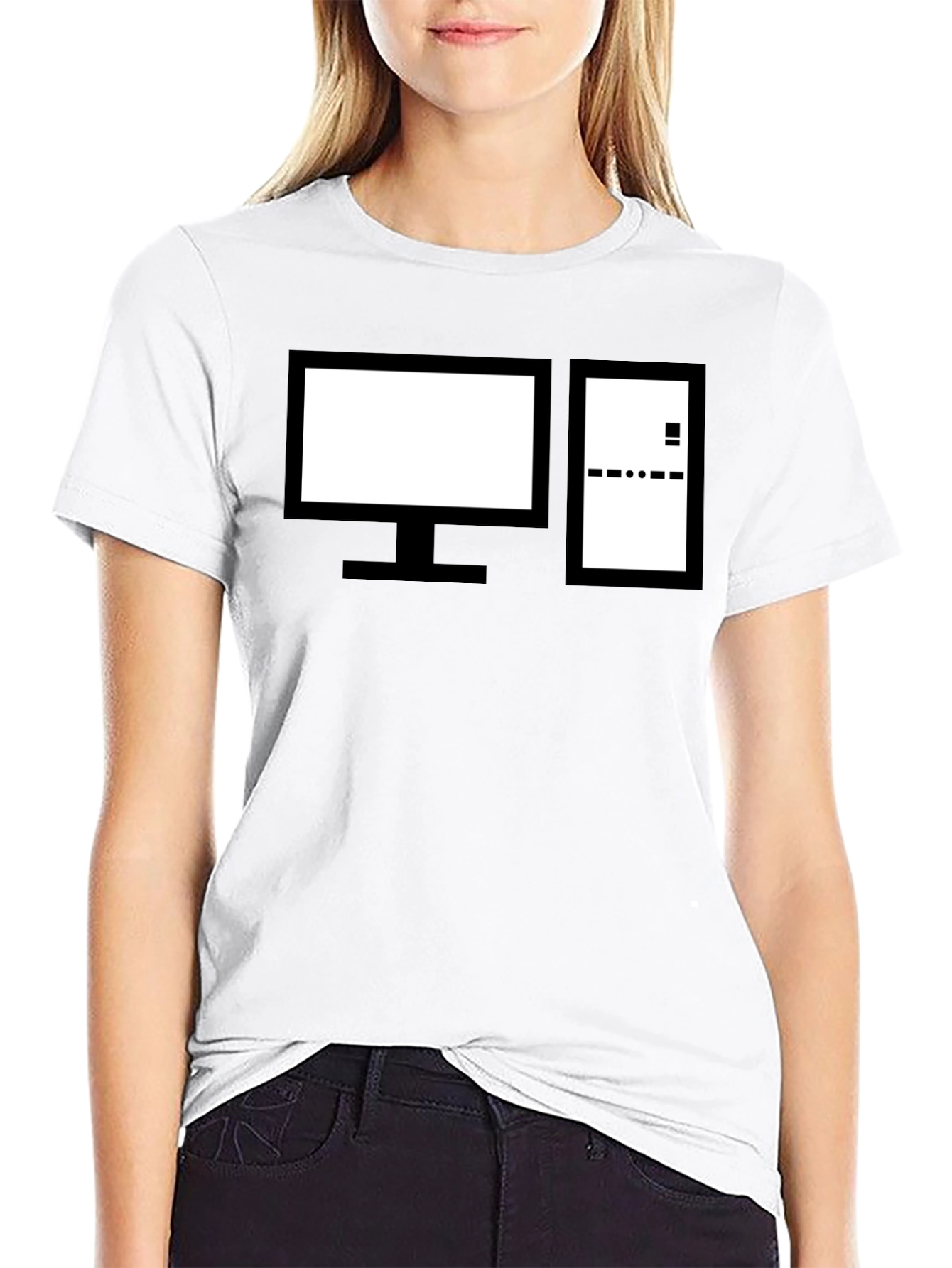 Retro Computer Graphic Tee - Black Cotton Crewneck