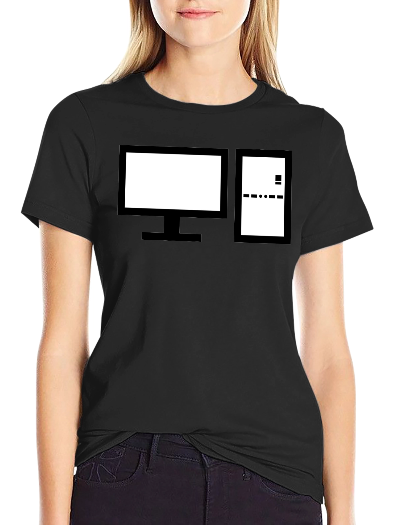 Retro Computer Graphic Tee - Black Cotton Crewneck
