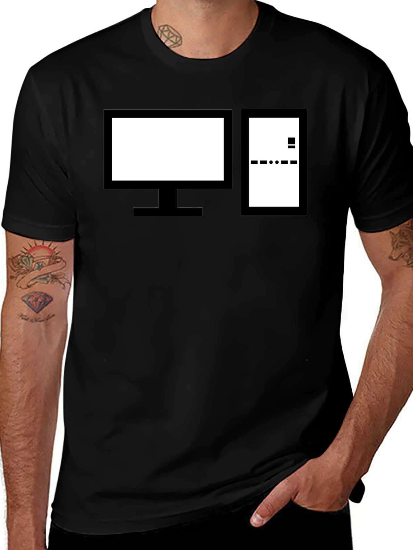 Retro Computer Graphic Tee - Black Cotton Crewneck
