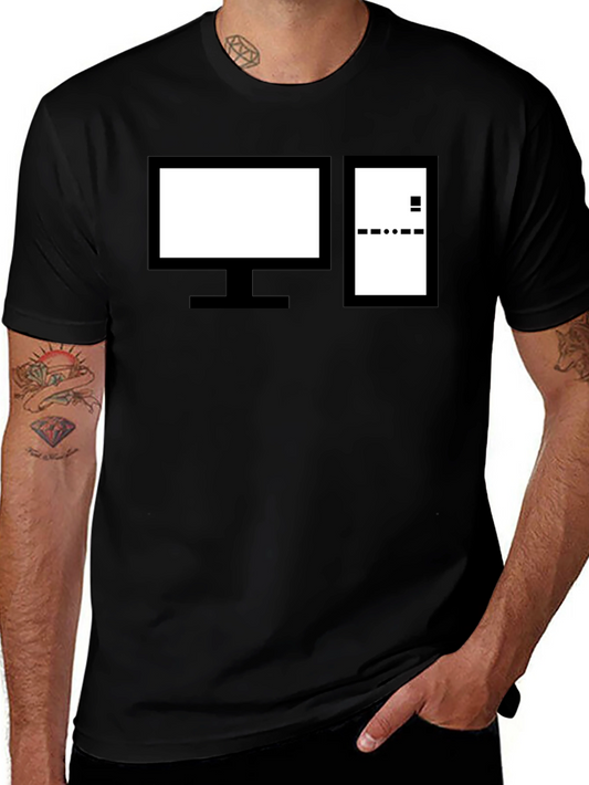 Retro Computer Graphic Tee - Black Cotton Crewneck