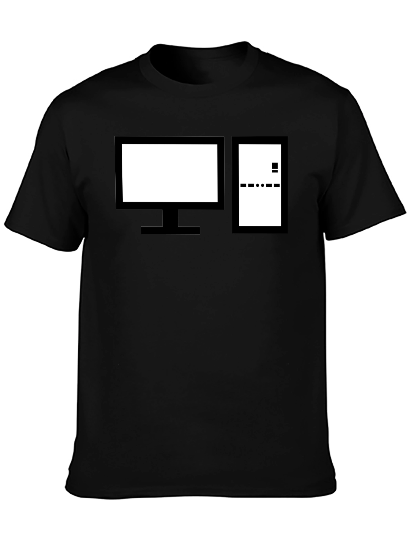 Retro Computer Graphic Tee - Black Cotton Crewneck