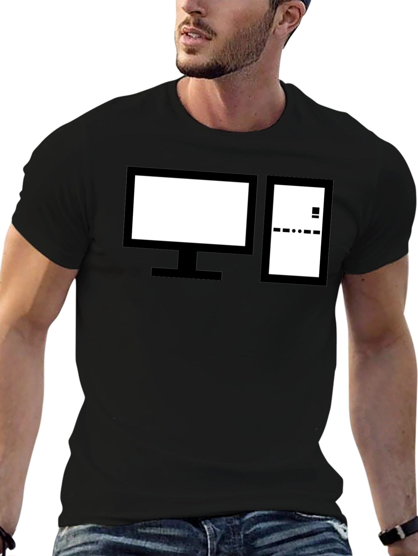 Retro Computer Graphic Tee - Black Cotton Crewneck