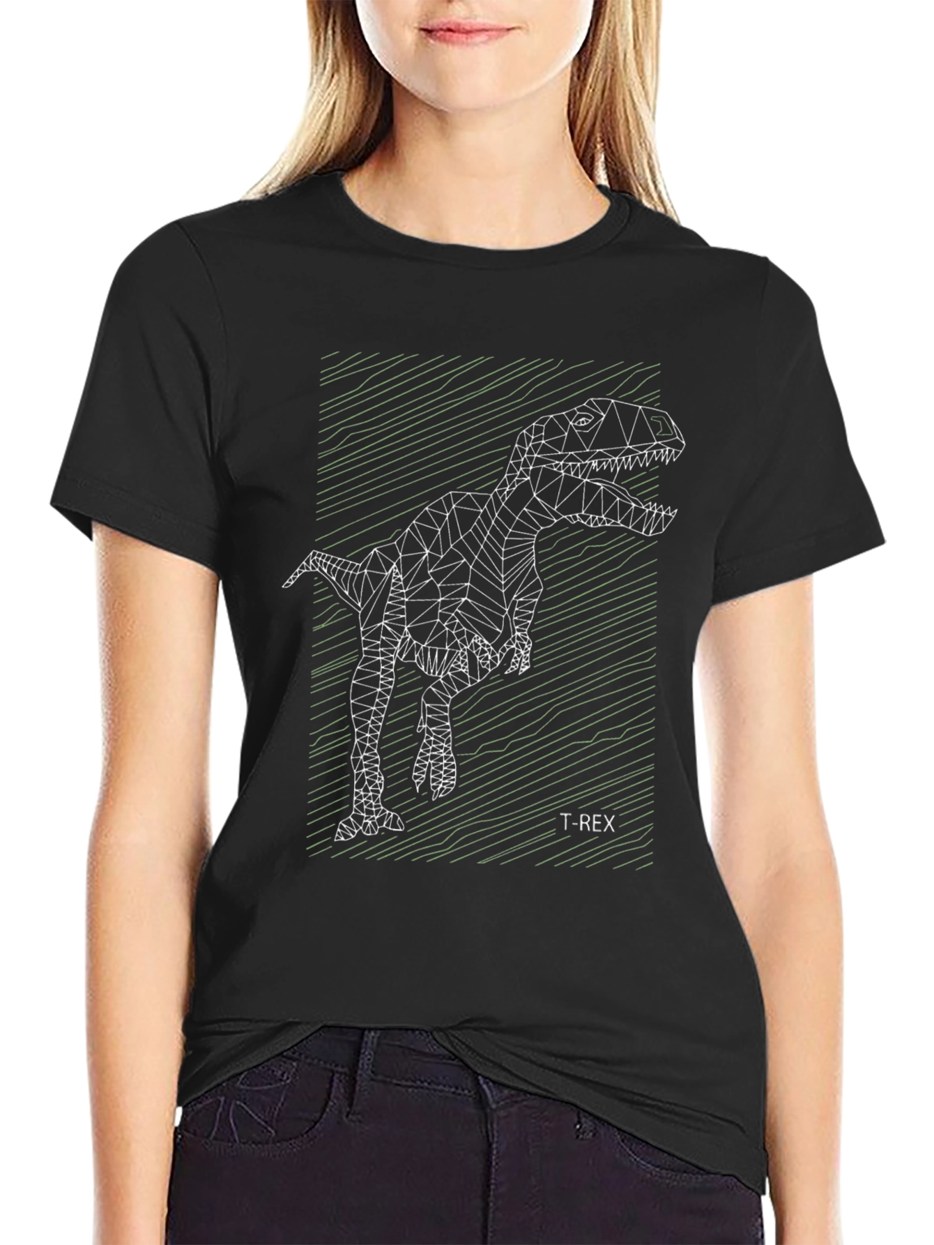 Geometric T-Rex Black Graphic Tee