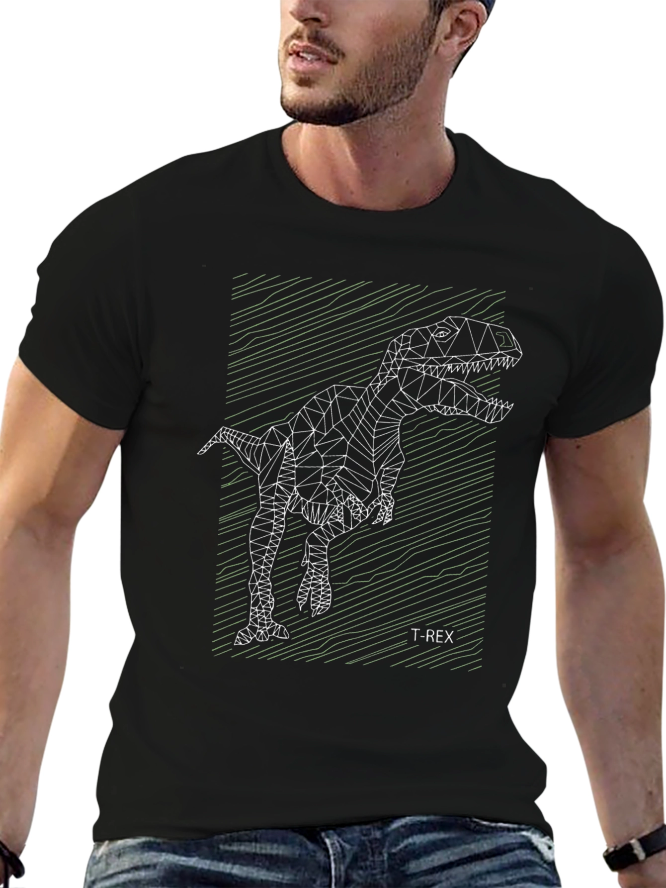 Geometric T-Rex Black Graphic Tee