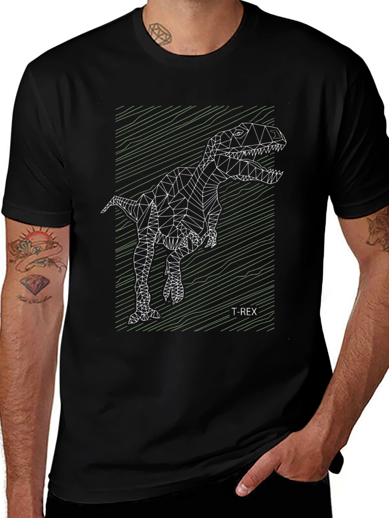 Geometric T-Rex Black Graphic Tee