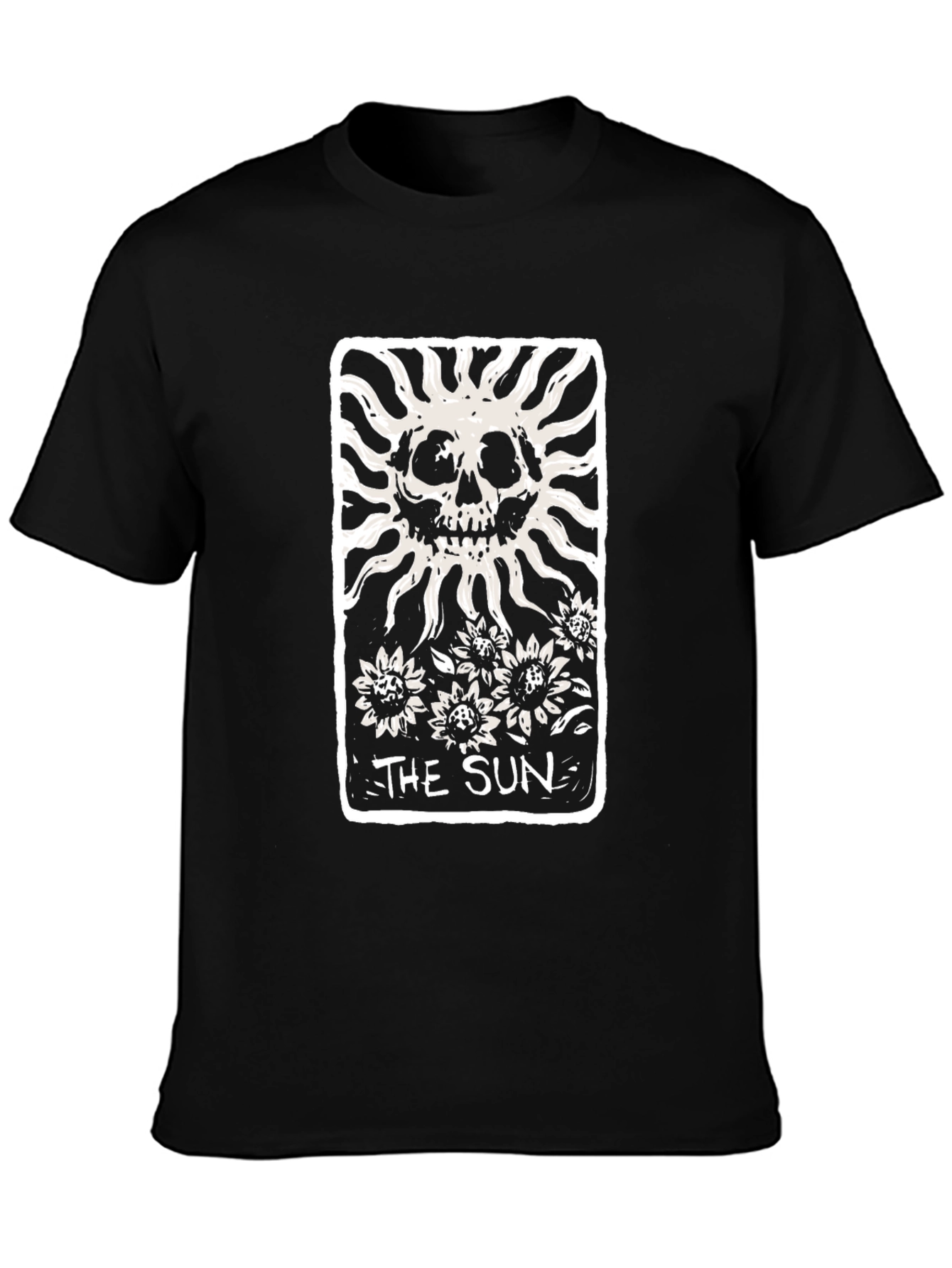The Sun Tarot Card Skull Graphic Black T-Shirt