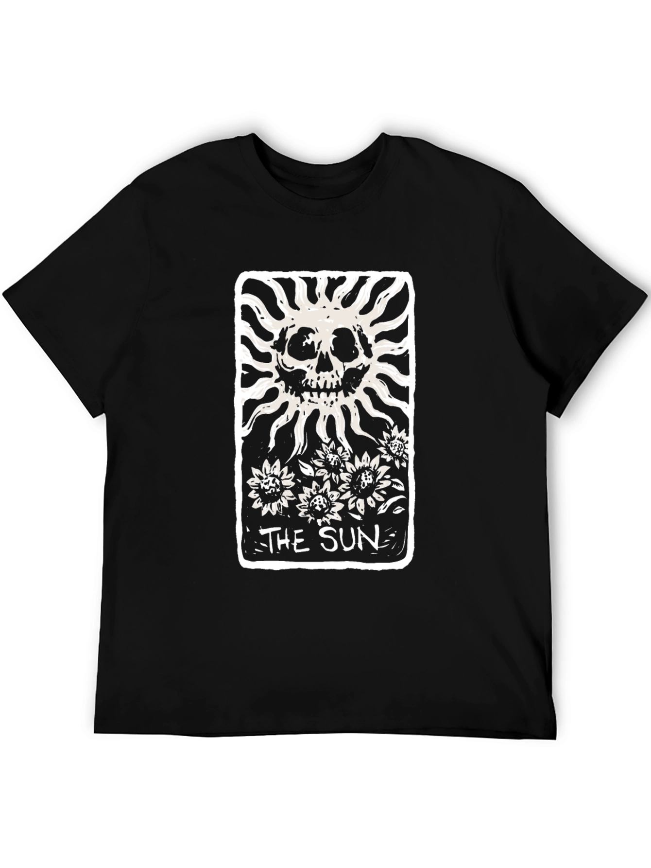 The Sun Tarot Card Skull Graphic Black T-Shirt