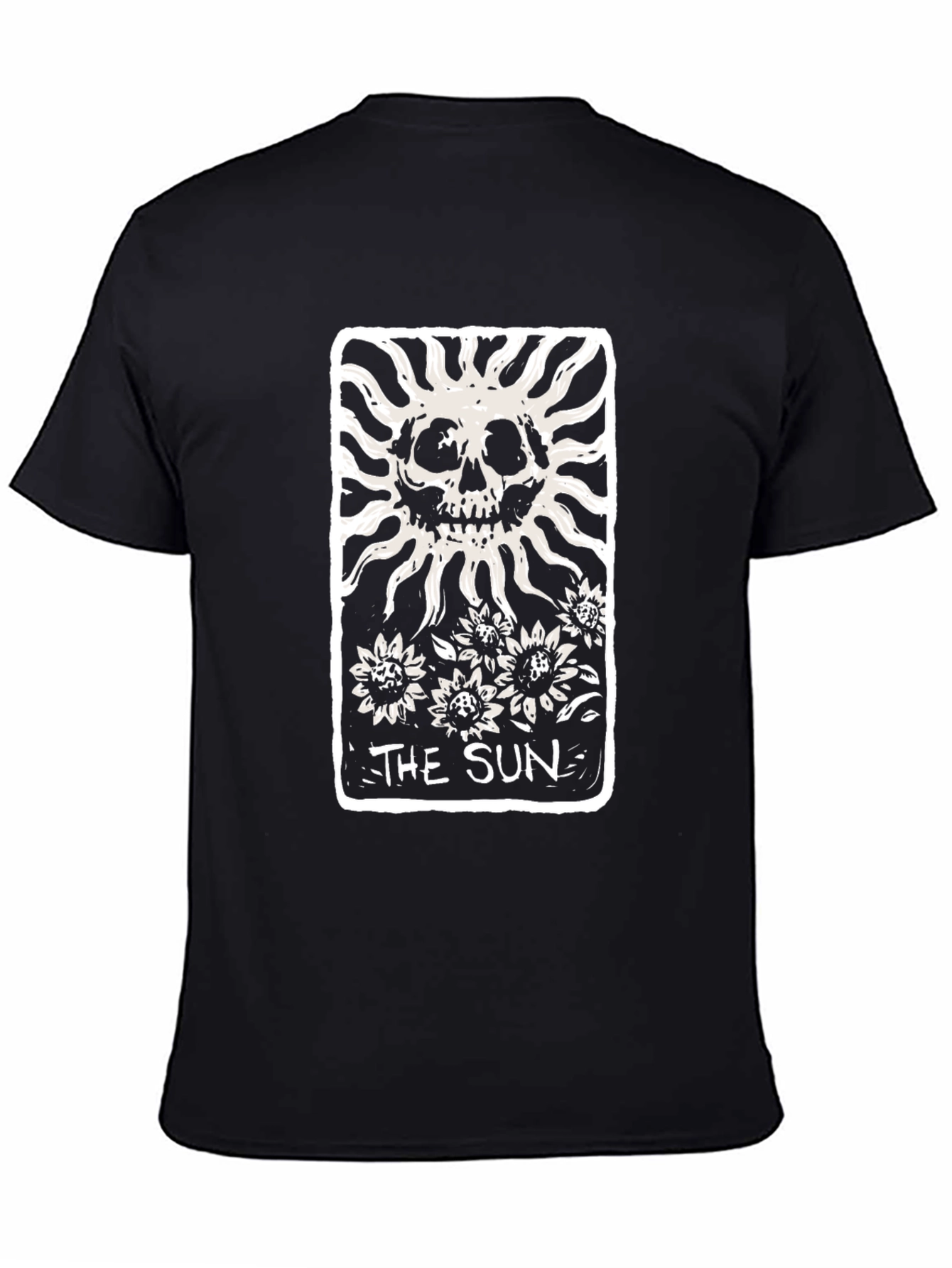 The Sun Tarot Card Skull Graphic Black T-Shirt