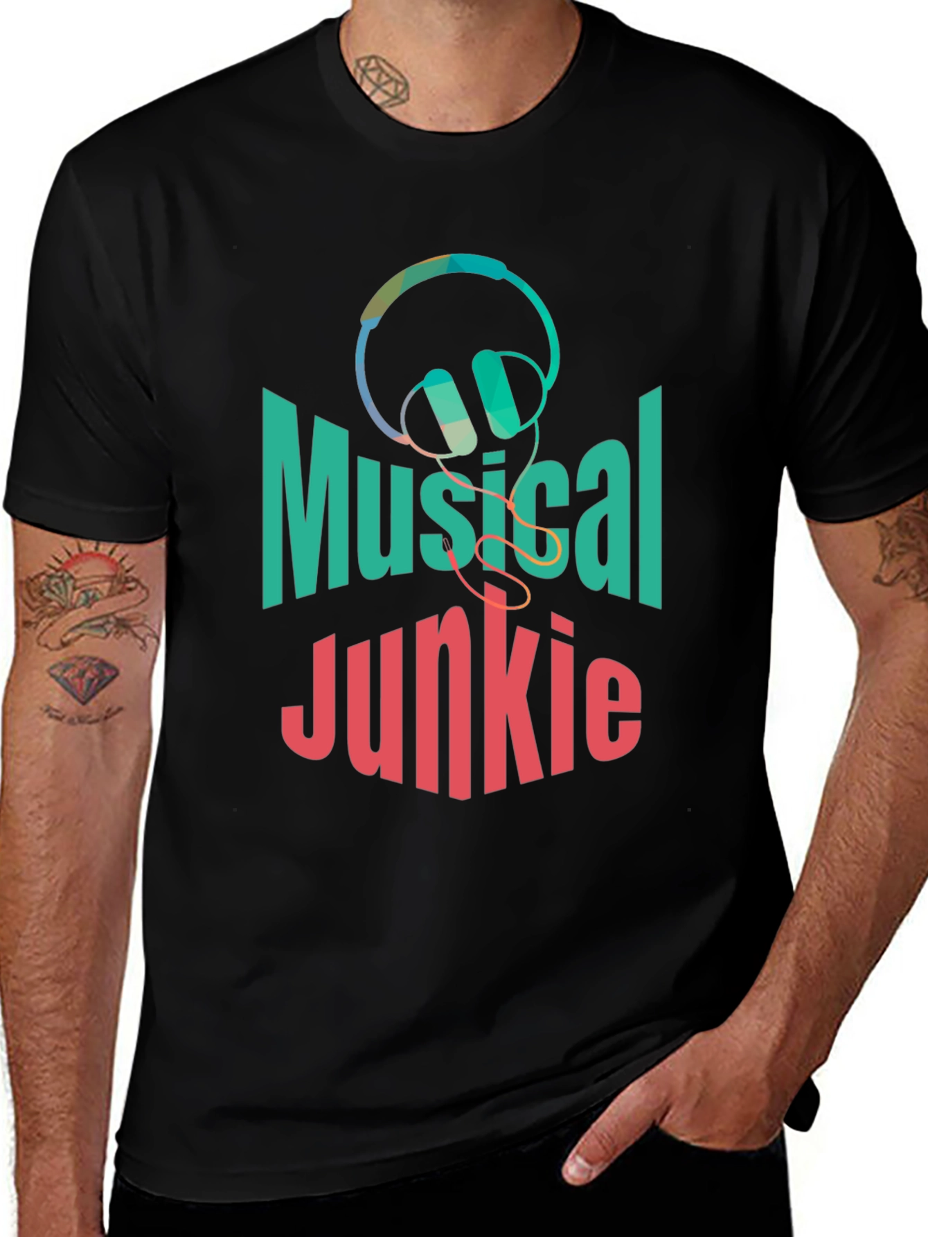 Musical Junkie Black Graphic T-Shirt