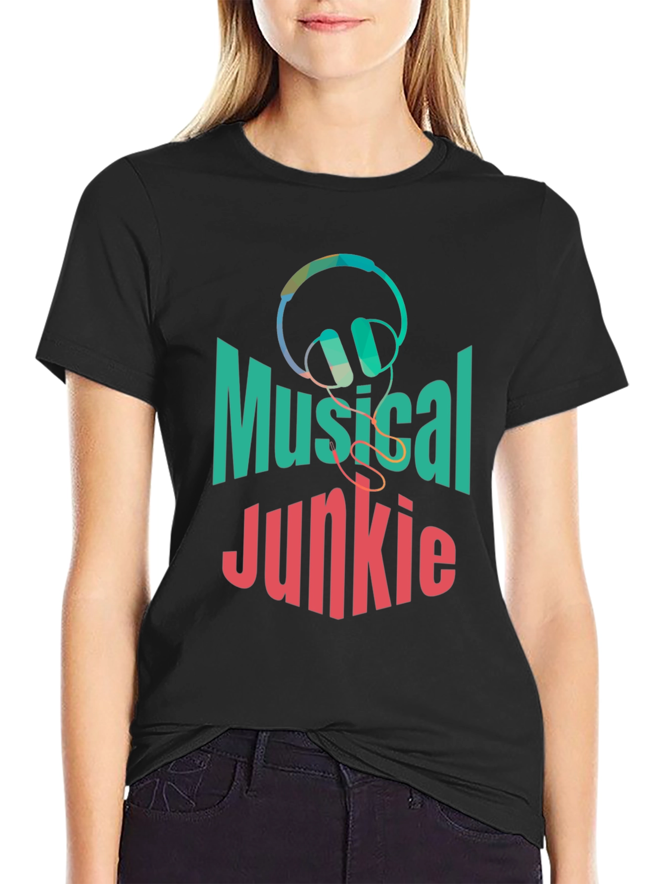 Musical Junkie Black Graphic T-Shirt