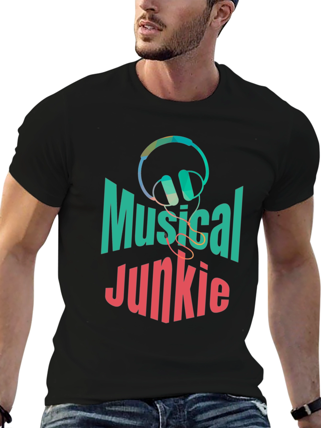 Musical Junkie Black Graphic T-Shirt
