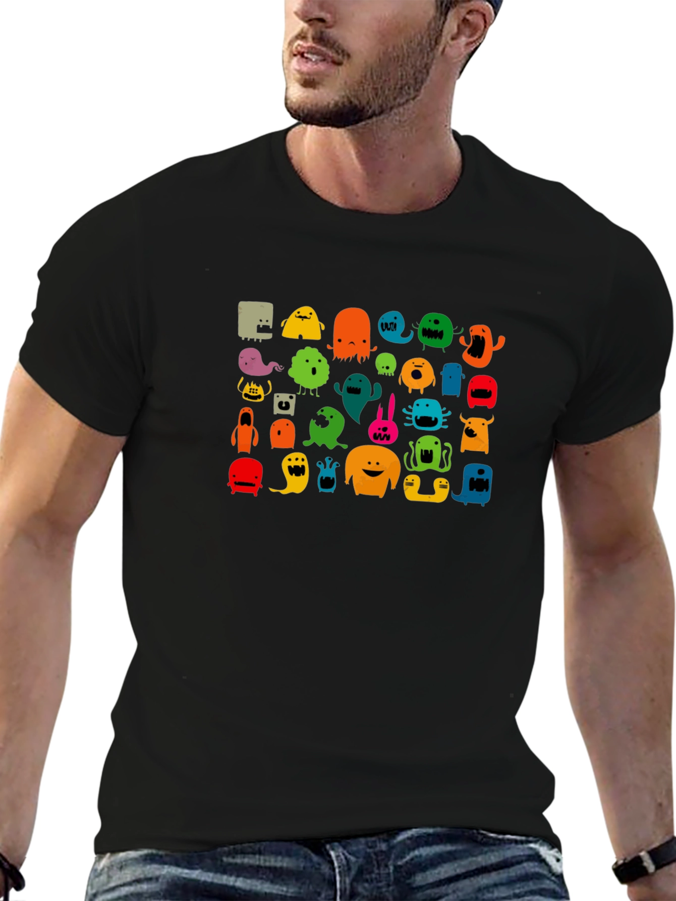 Monster Graphic Print Black T-Shirt