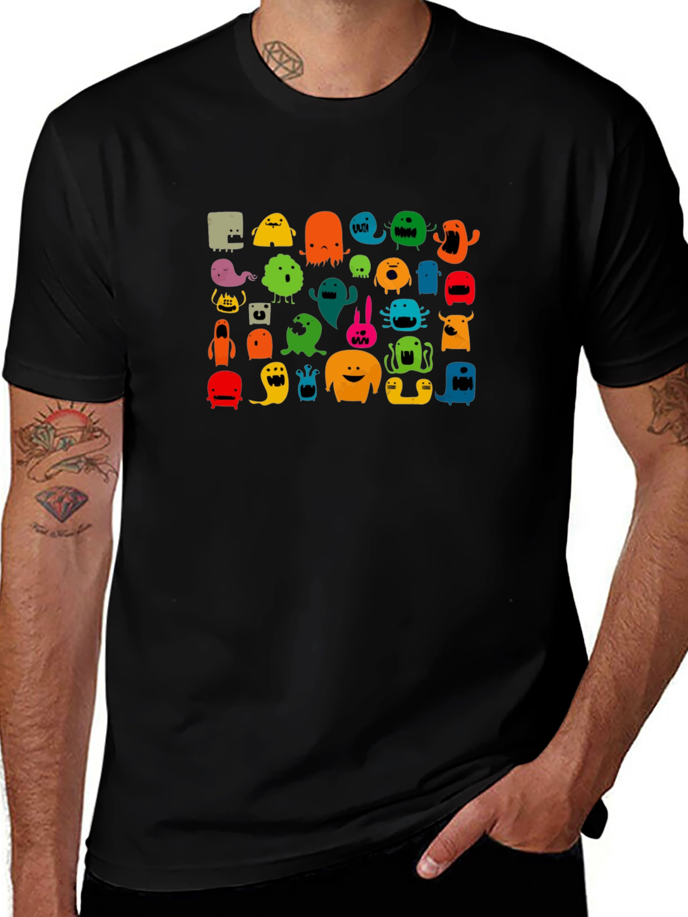 Monster Graphic Print Black T-Shirt