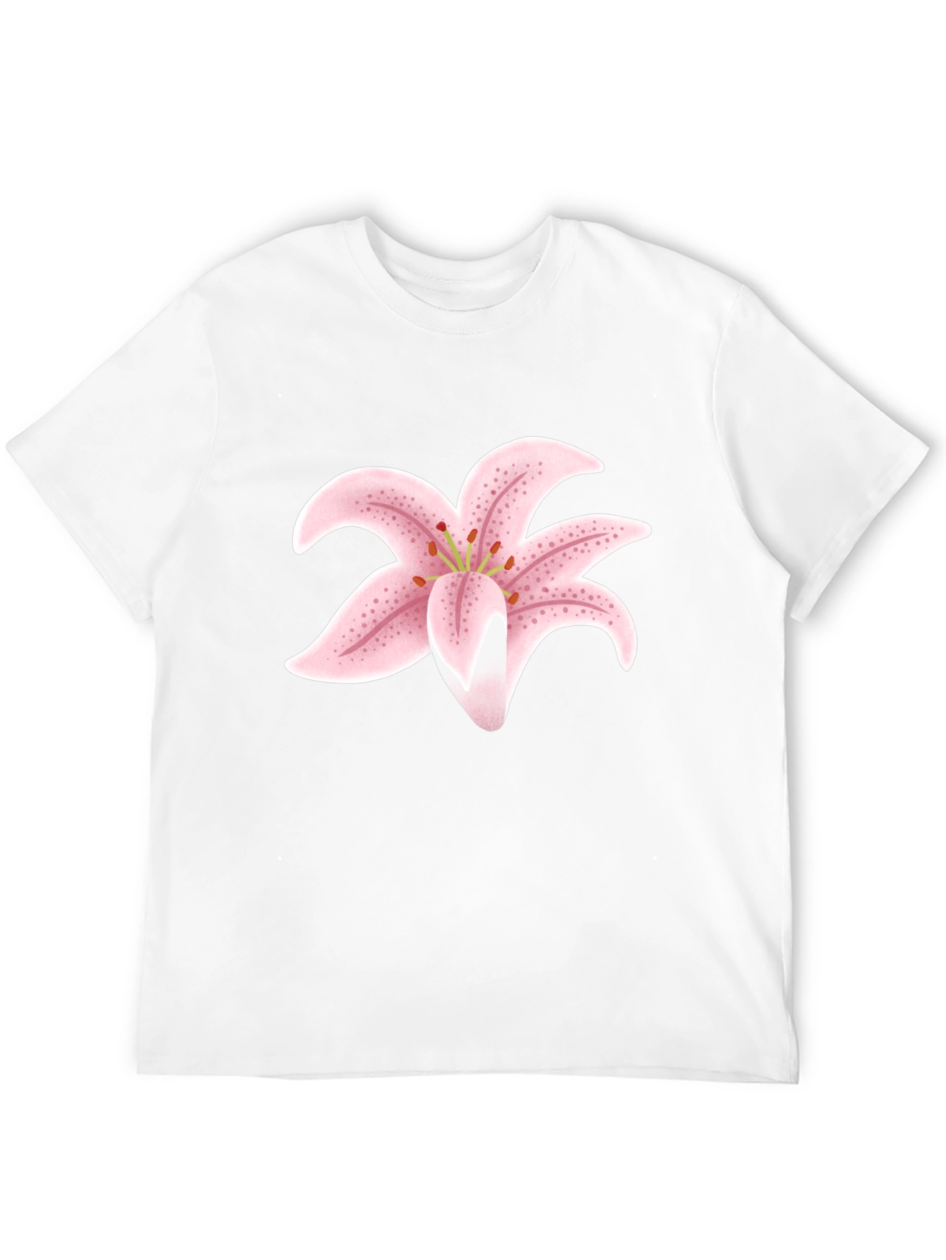 Black T-Shirt with Pink Lily Flower Design