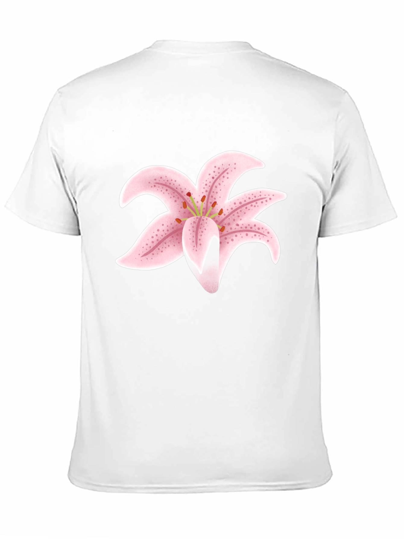 Black T-Shirt with Pink Lily Flower Design