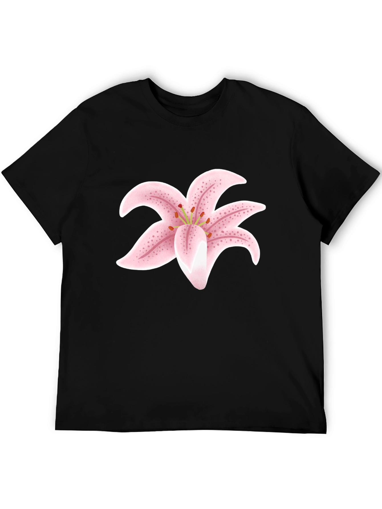Black T-Shirt with Pink Lily Flower Design