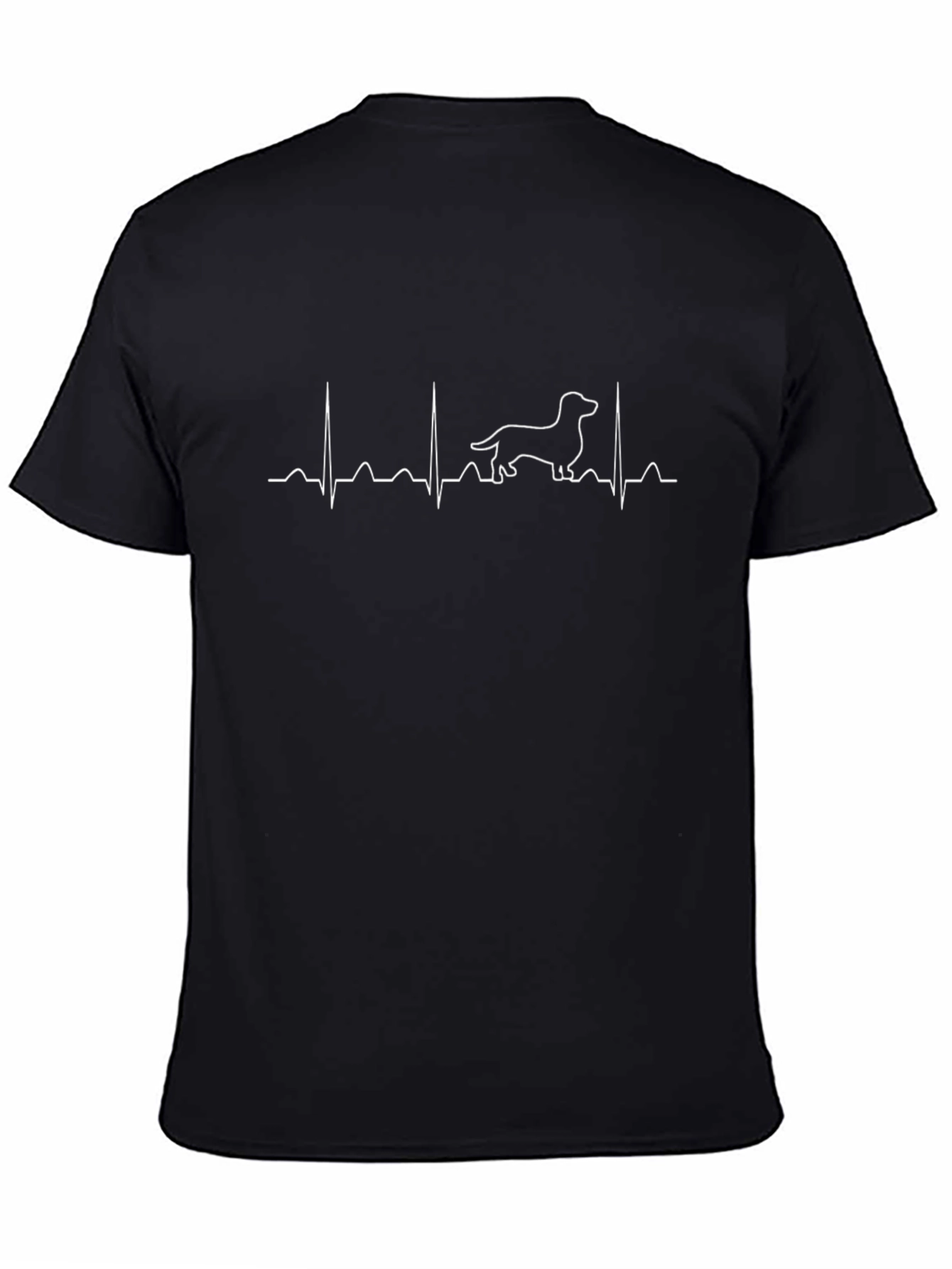 Dachshund Heartbeat Graphic Tee - Black Cotton T-Shirt