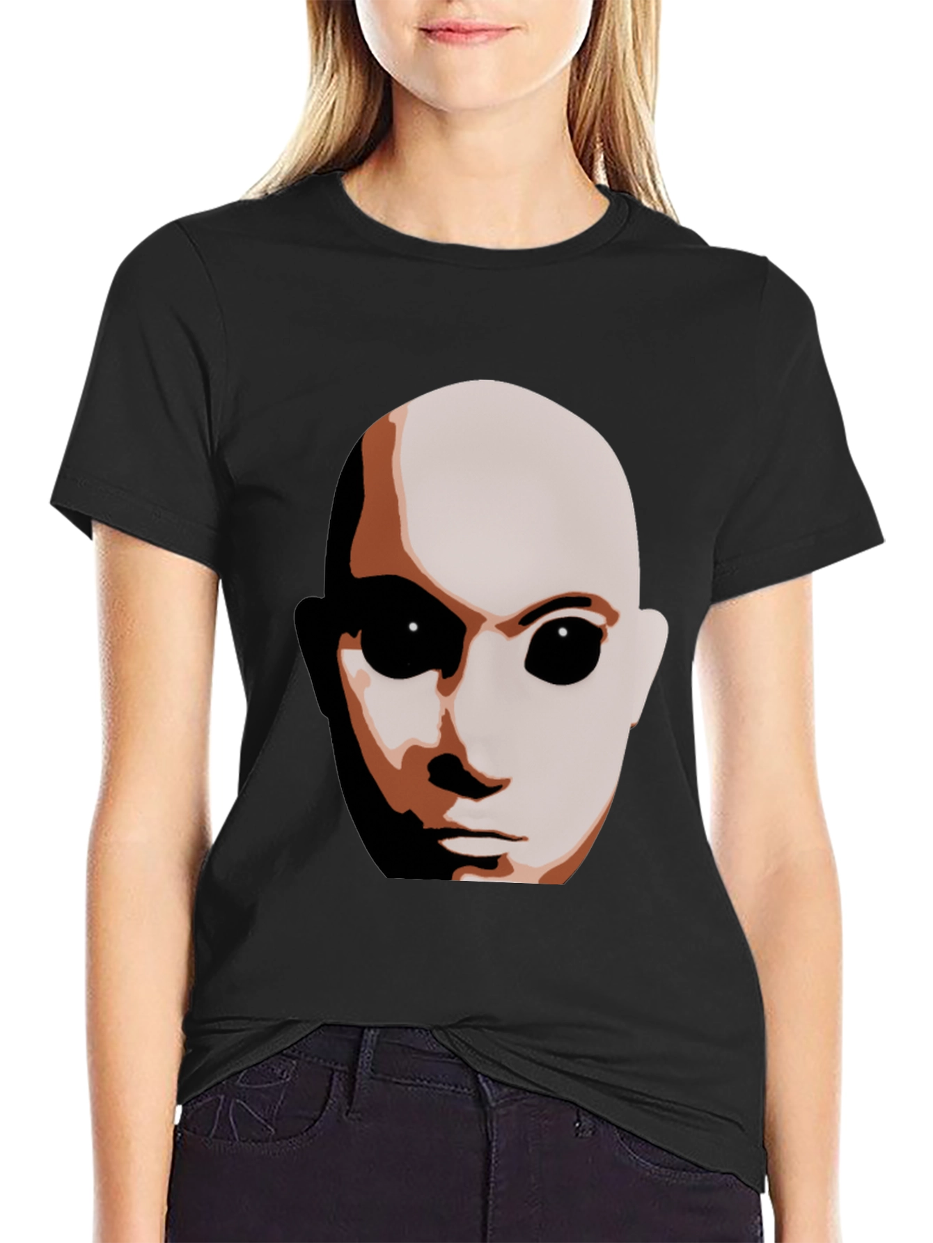 Sci-Fi Alien Face Graphic T-Shirt - Black