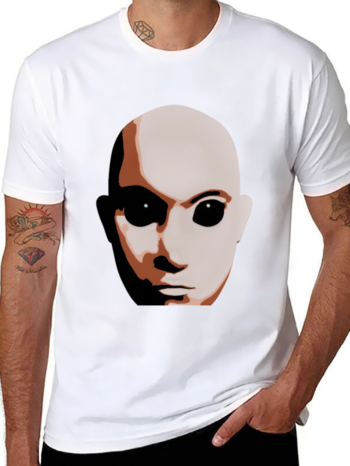 Sci-Fi Alien Face Graphic T-Shirt - Black