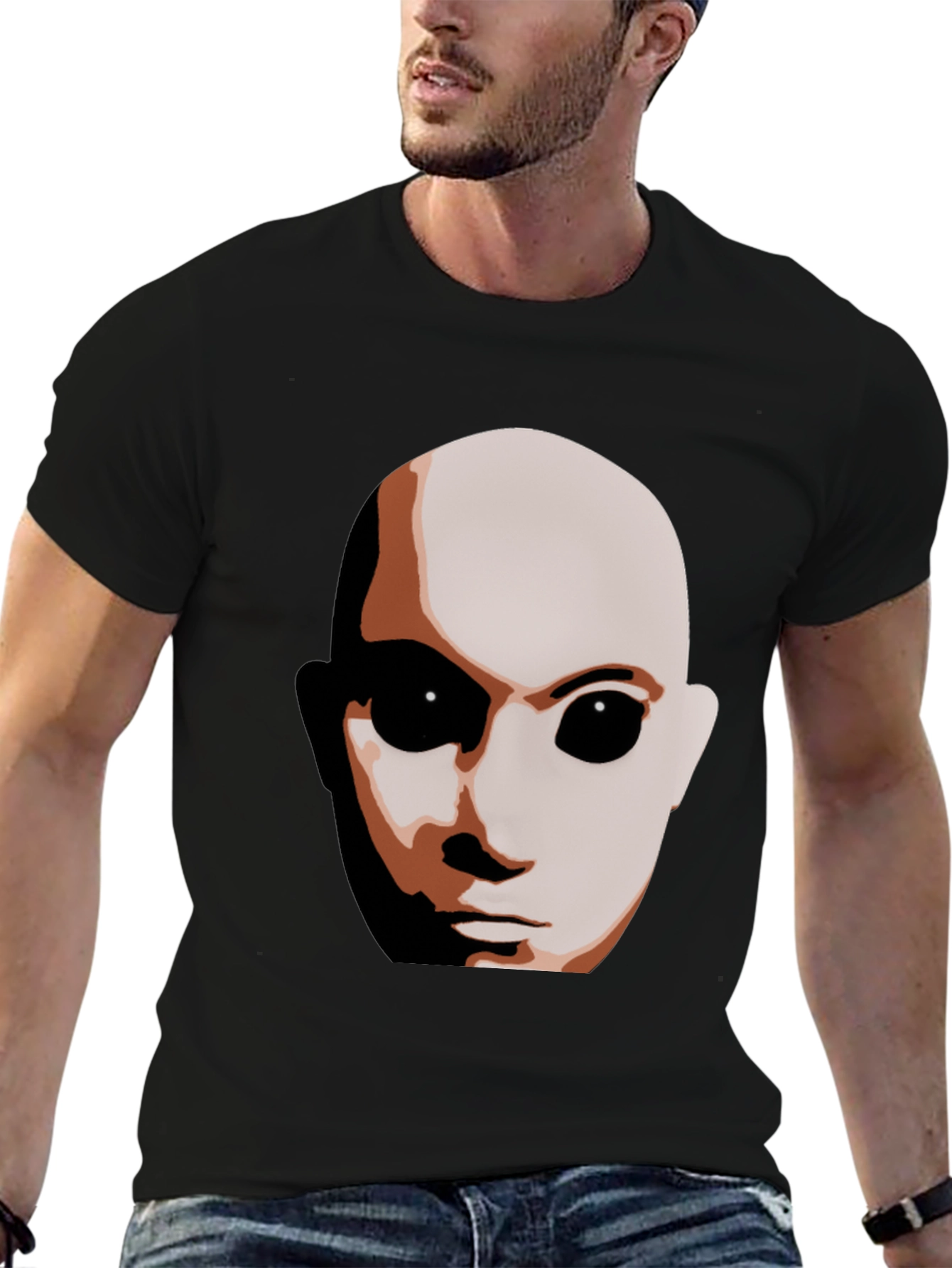 Sci-Fi Alien Face Graphic T-Shirt - Black