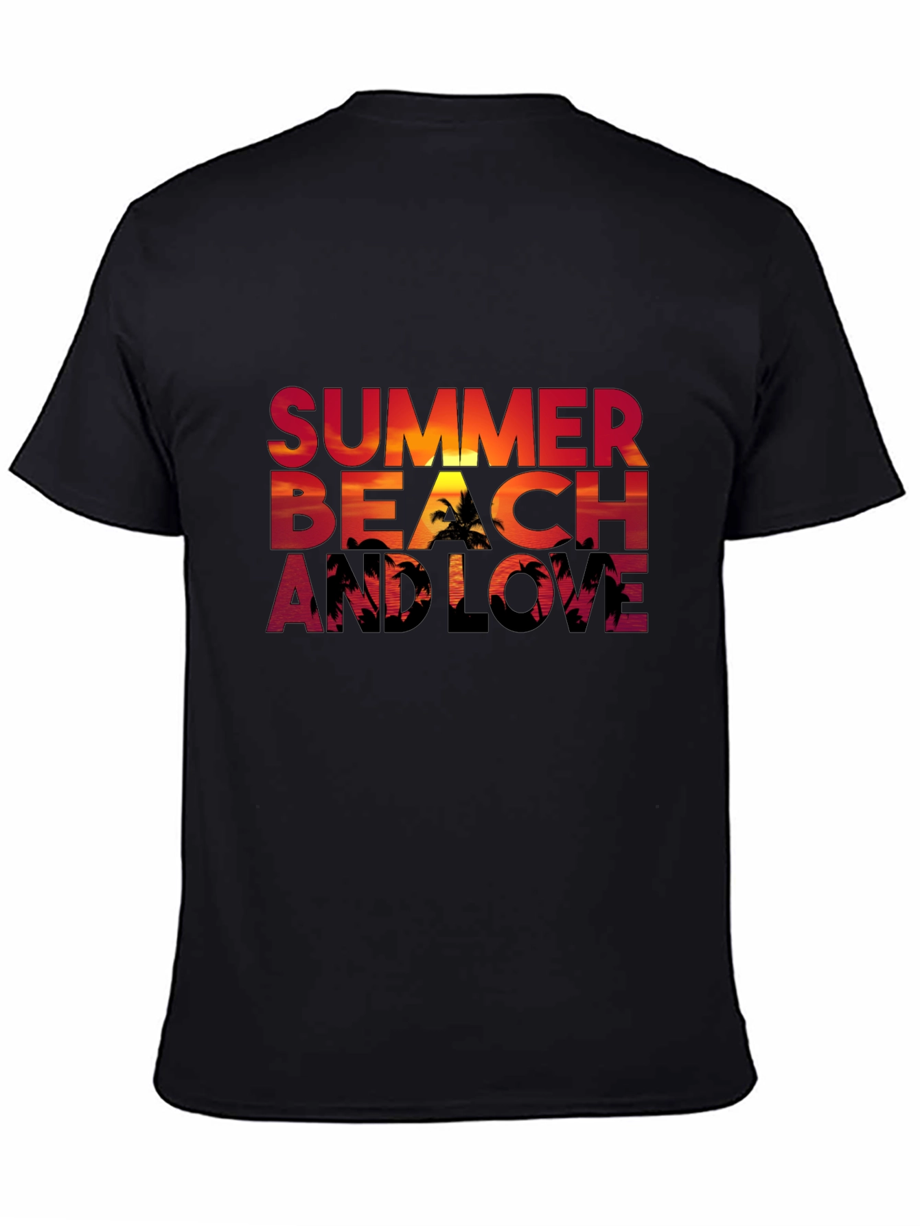 Summer Beach and Love Graphic Black T-Shirt