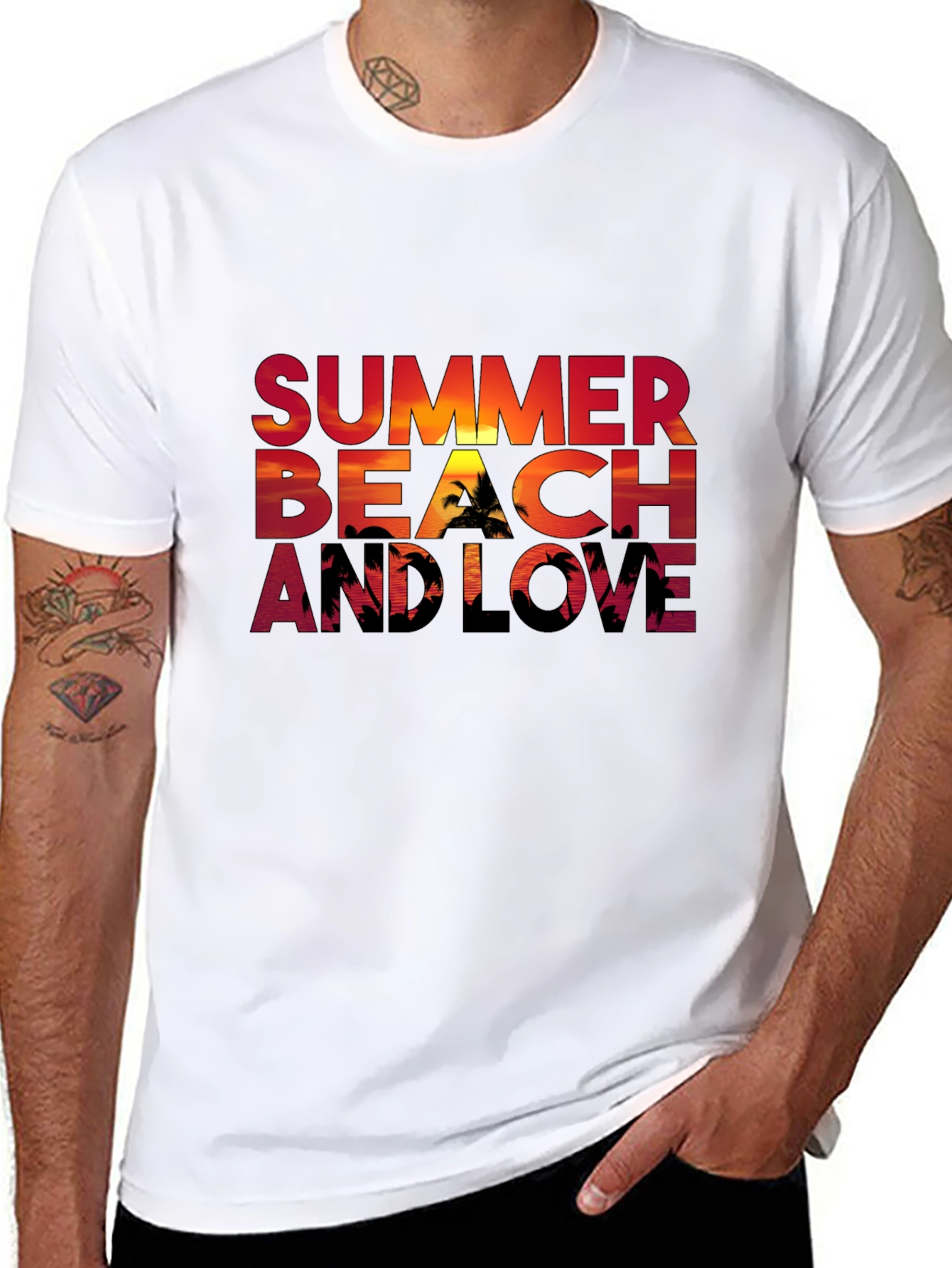Summer Beach and Love Graphic Black T-Shirt