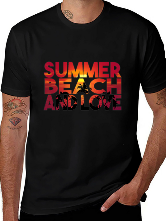 Summer Beach and Love Graphic Black T-Shirt