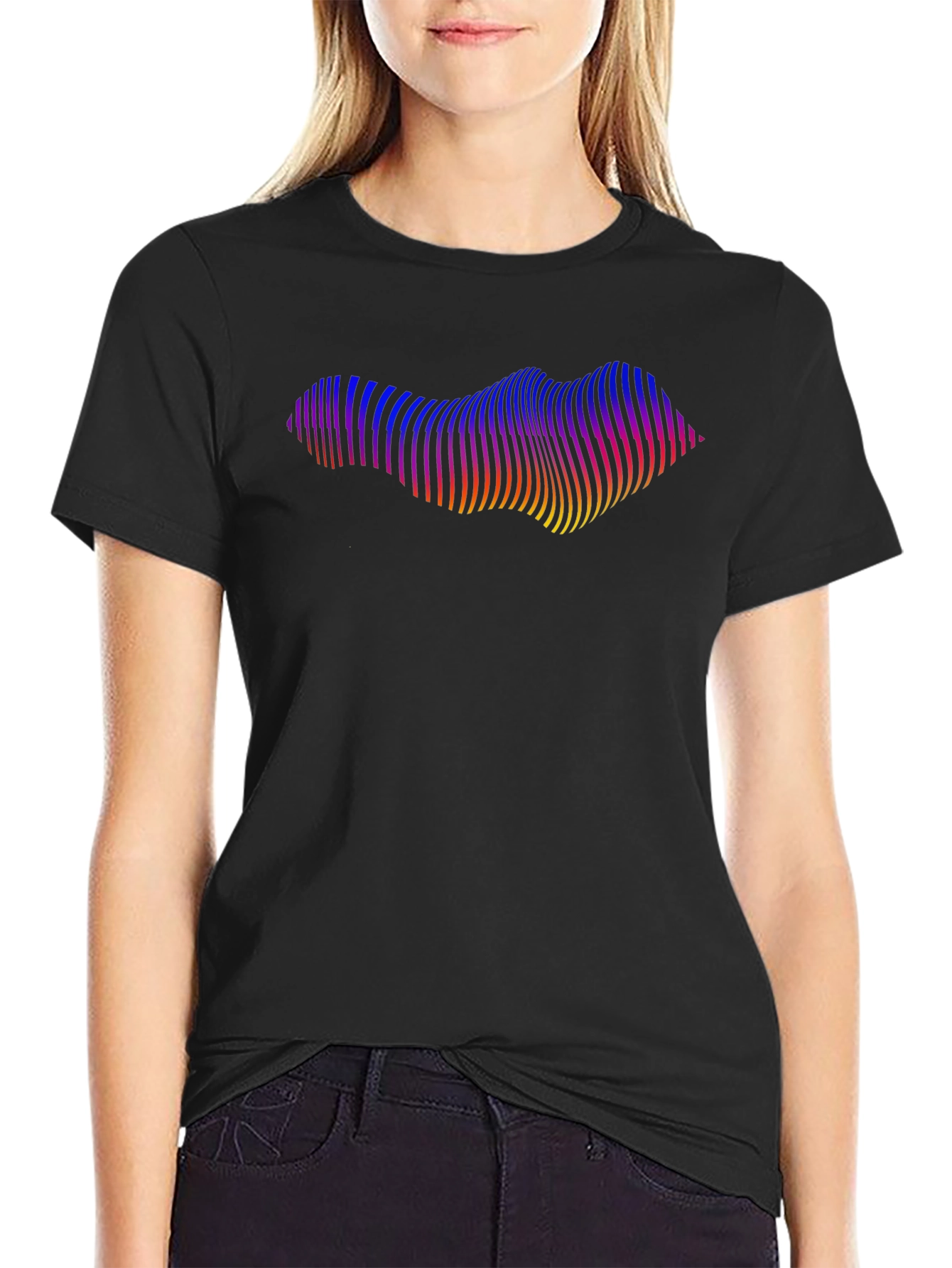 Abstract Wave Graphic Black T-Shirt