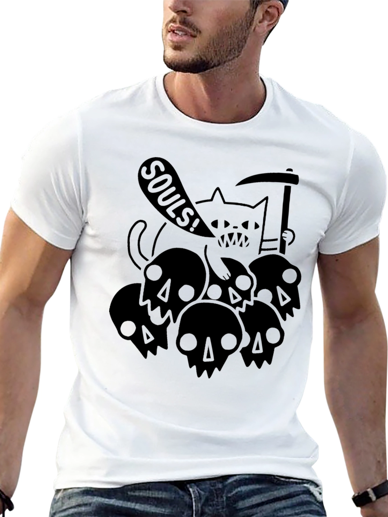 Grim Reaper Cat Black Graphic Tee