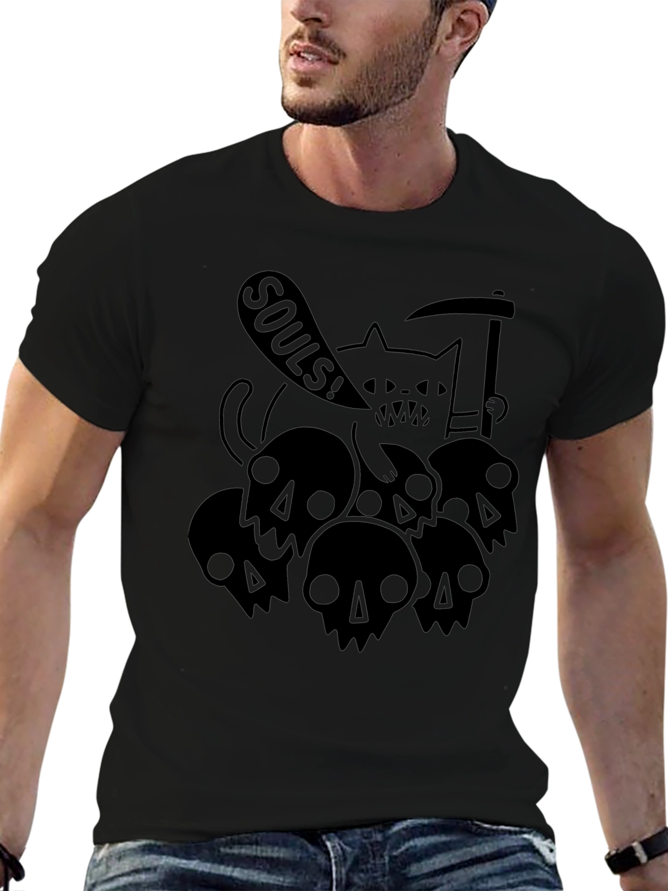 Grim Reaper Cat Black Graphic Tee