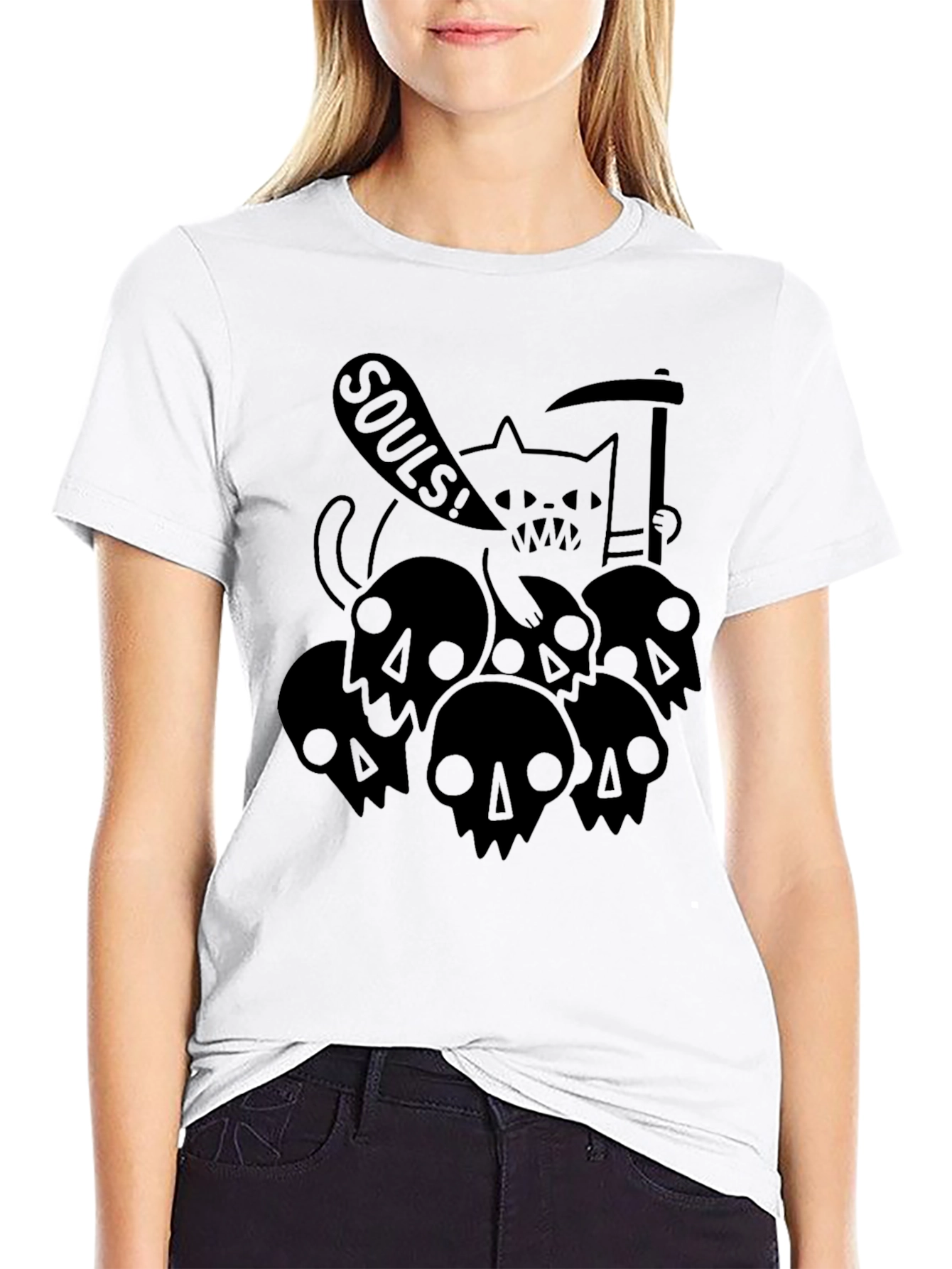 Grim Reaper Cat Black Graphic Tee