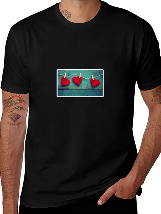 Heart Clothesline Graphic Black Tee Shirt