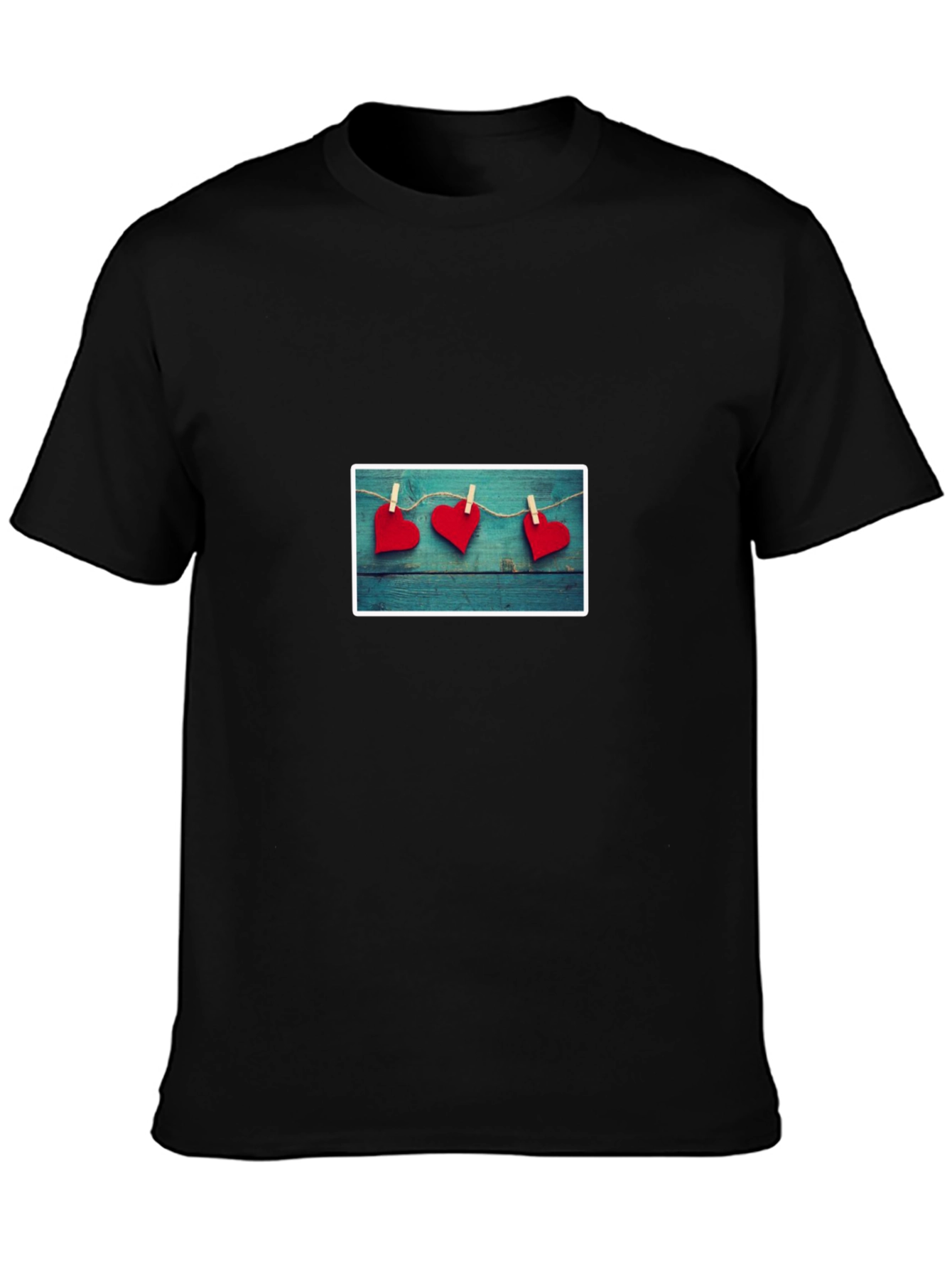 Heart Clothesline Graphic Black Tee Shirt
