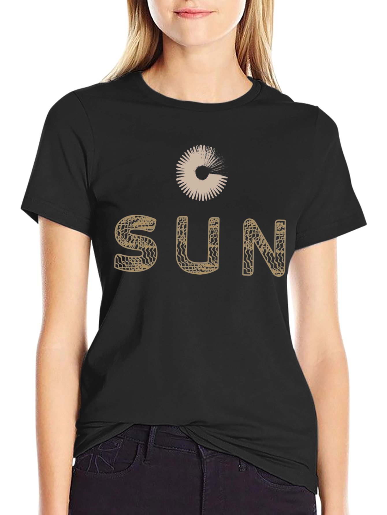 Stylish Sun Graphic Black T-Shirt