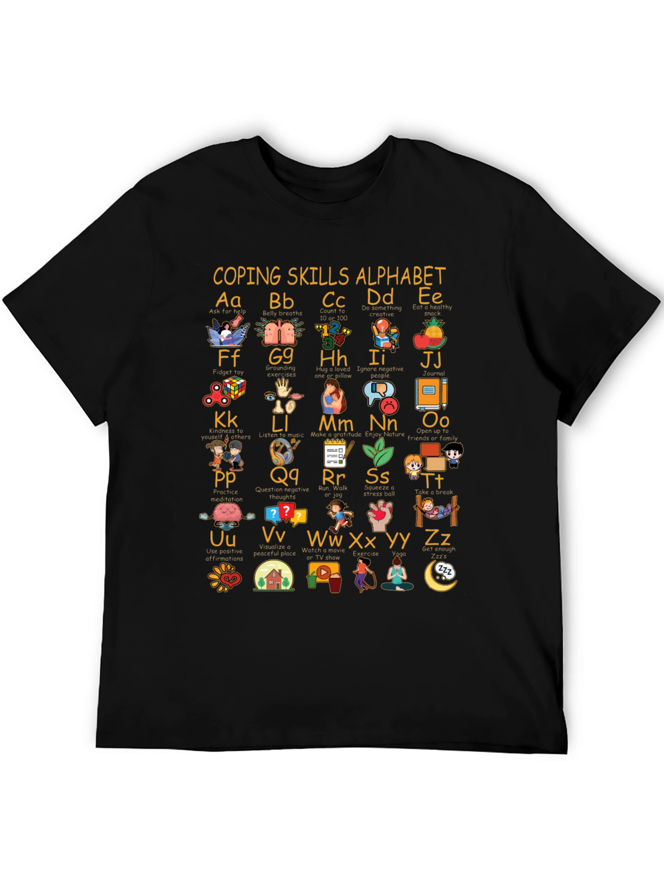 Coping Skills Alphabet Black T-Shirt
