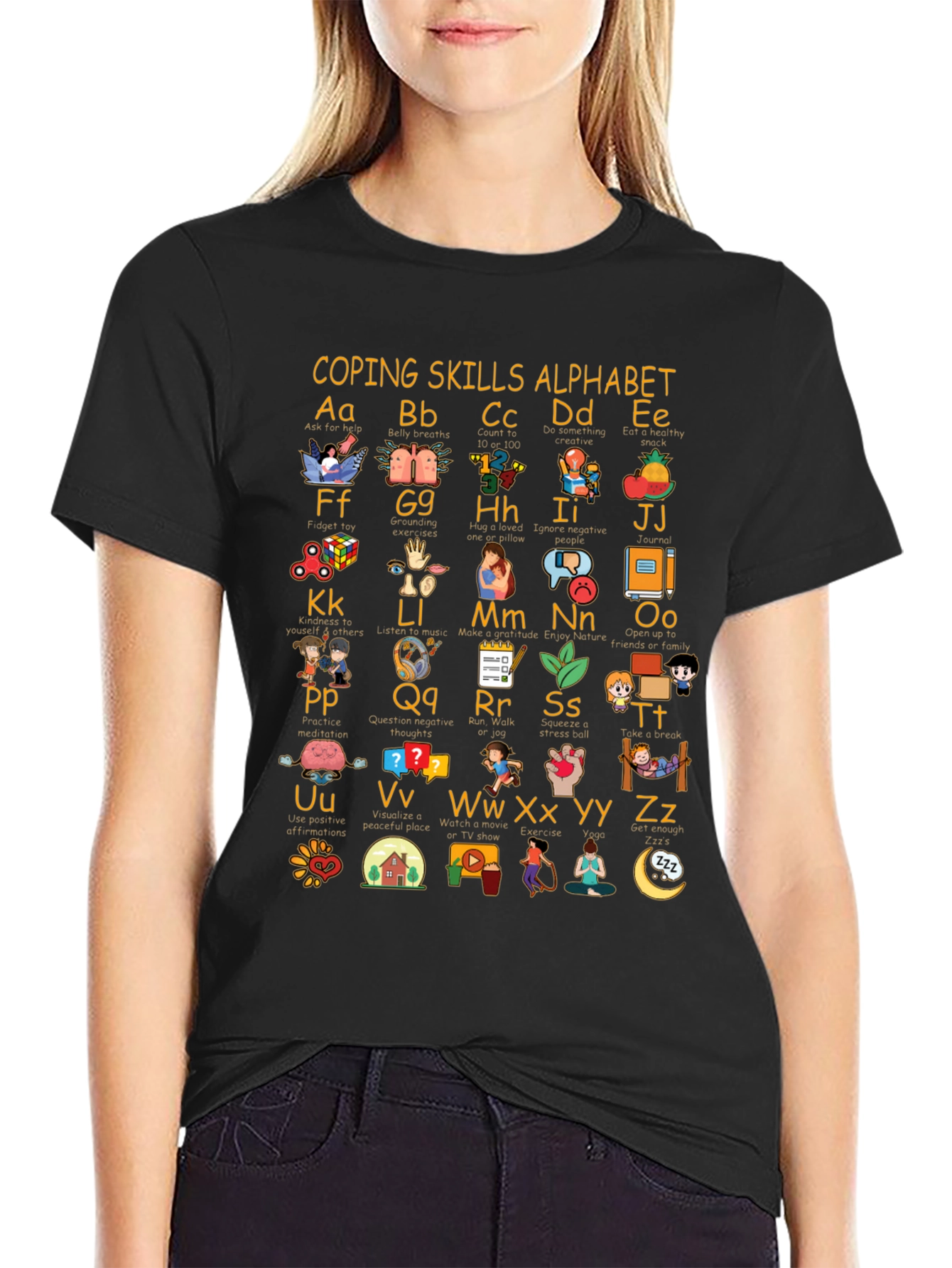 Coping Skills Alphabet Black T-Shirt