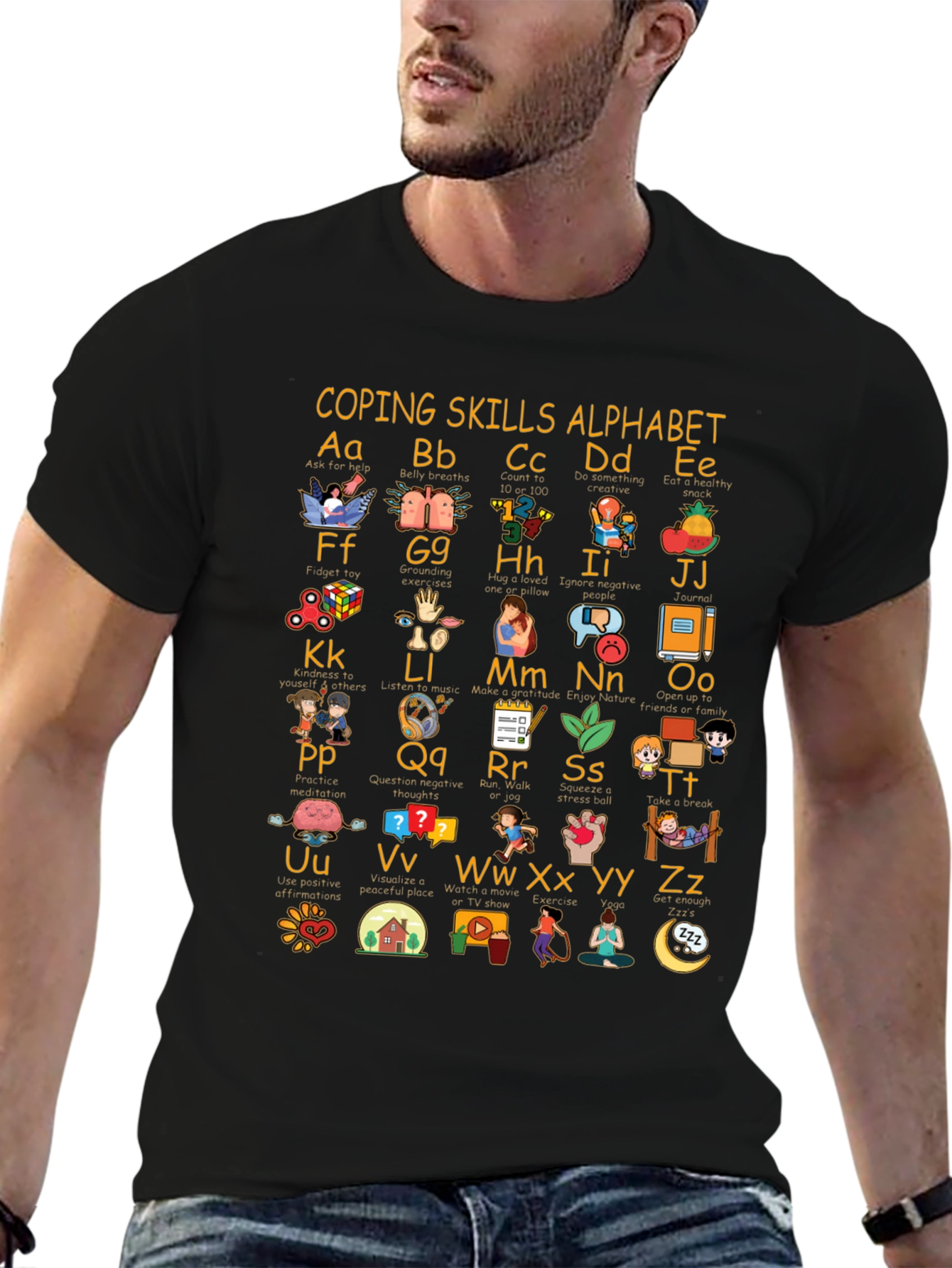 Coping Skills Alphabet Black T-Shirt