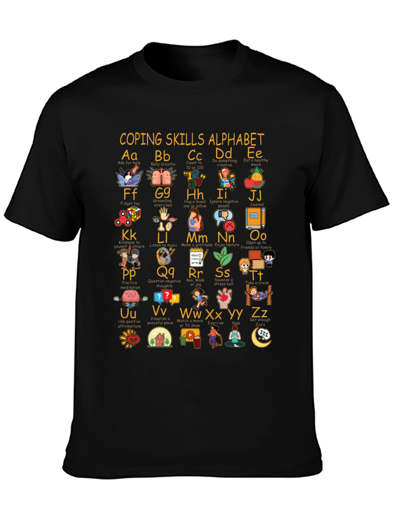 Coping Skills Alphabet Black T-Shirt