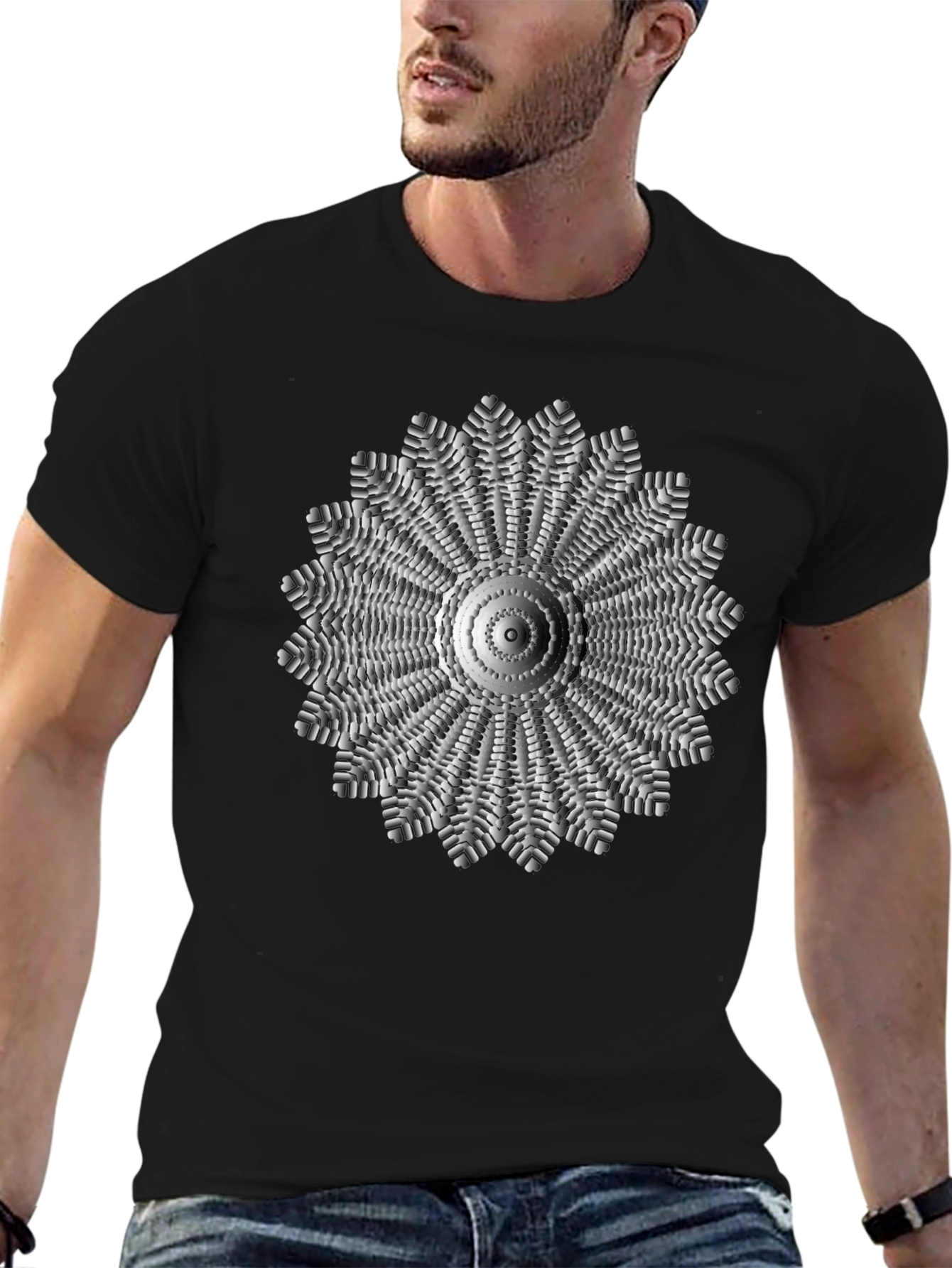 Geometric Mandala Graphic Black T-Shirt