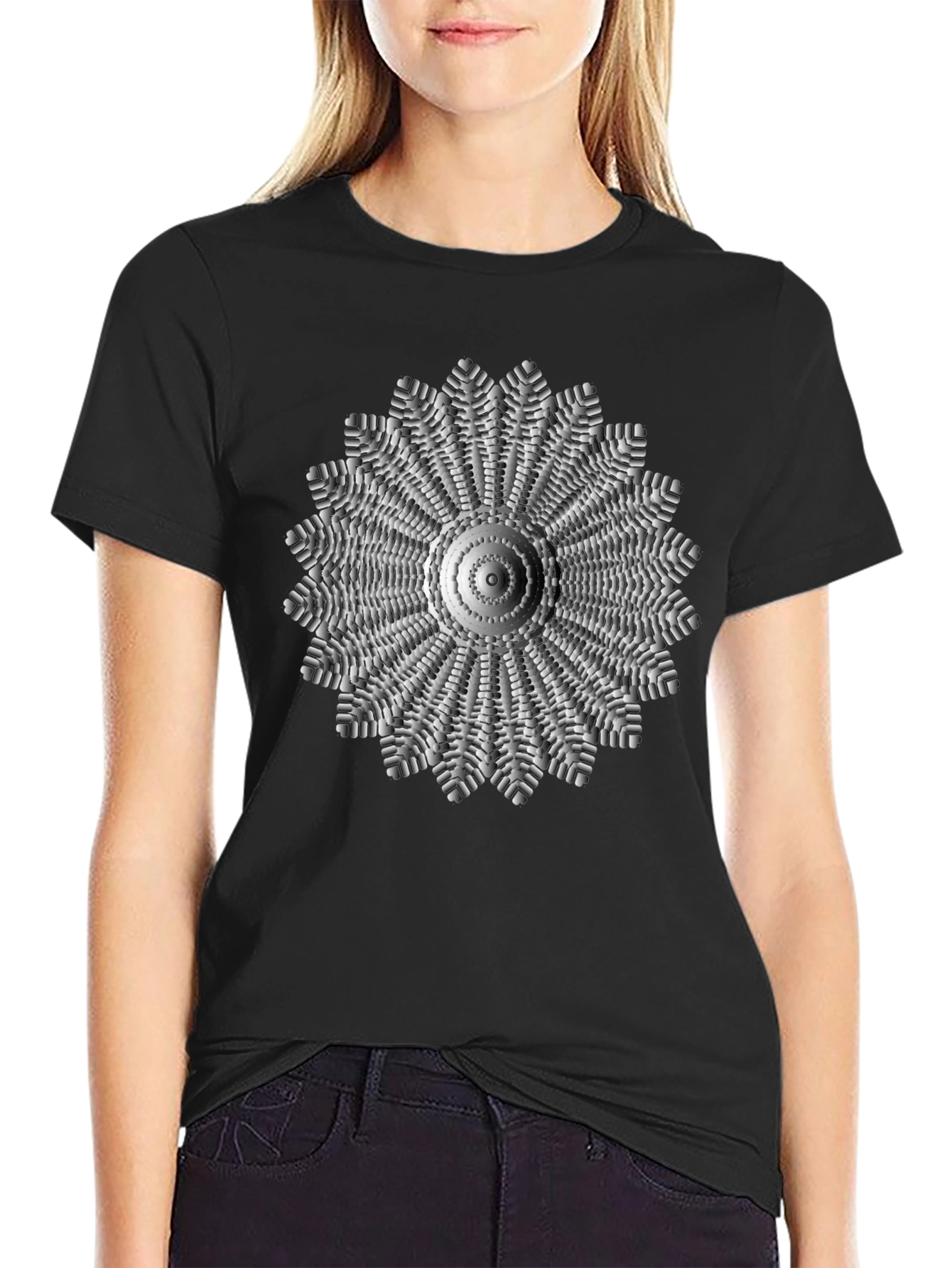 Geometric Mandala Graphic Black T-Shirt