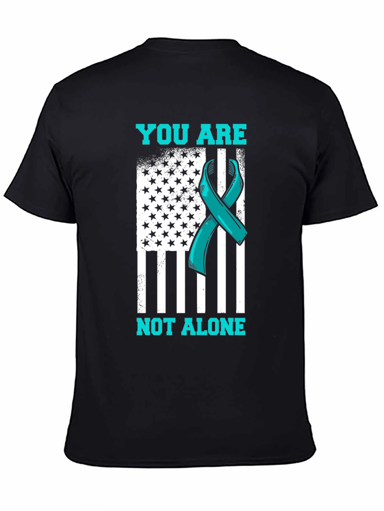 Teal Ribbon American Flag Graphic T-Shirt