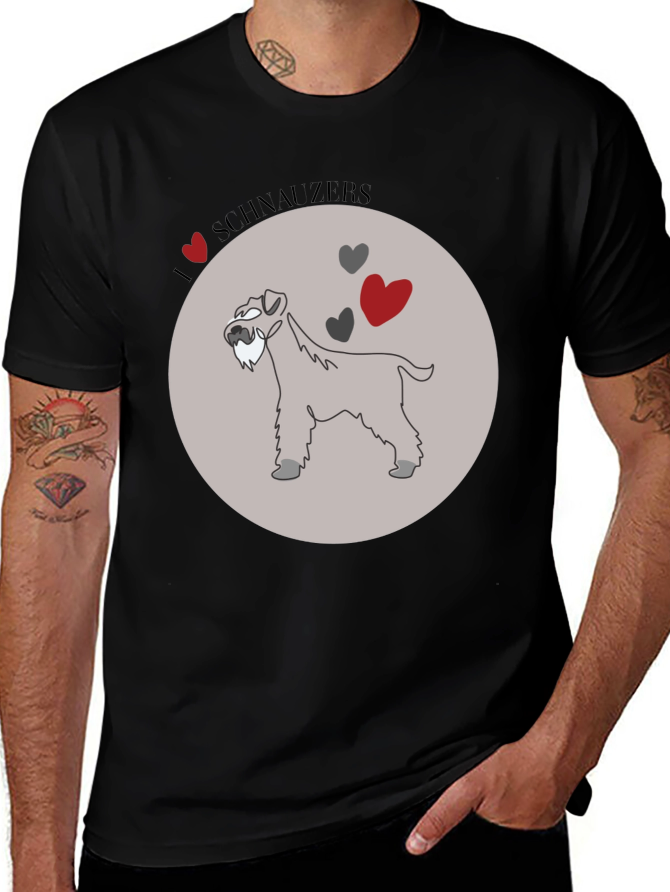 I Love Schnauzers Graphic Tee - Black Cotton Blend